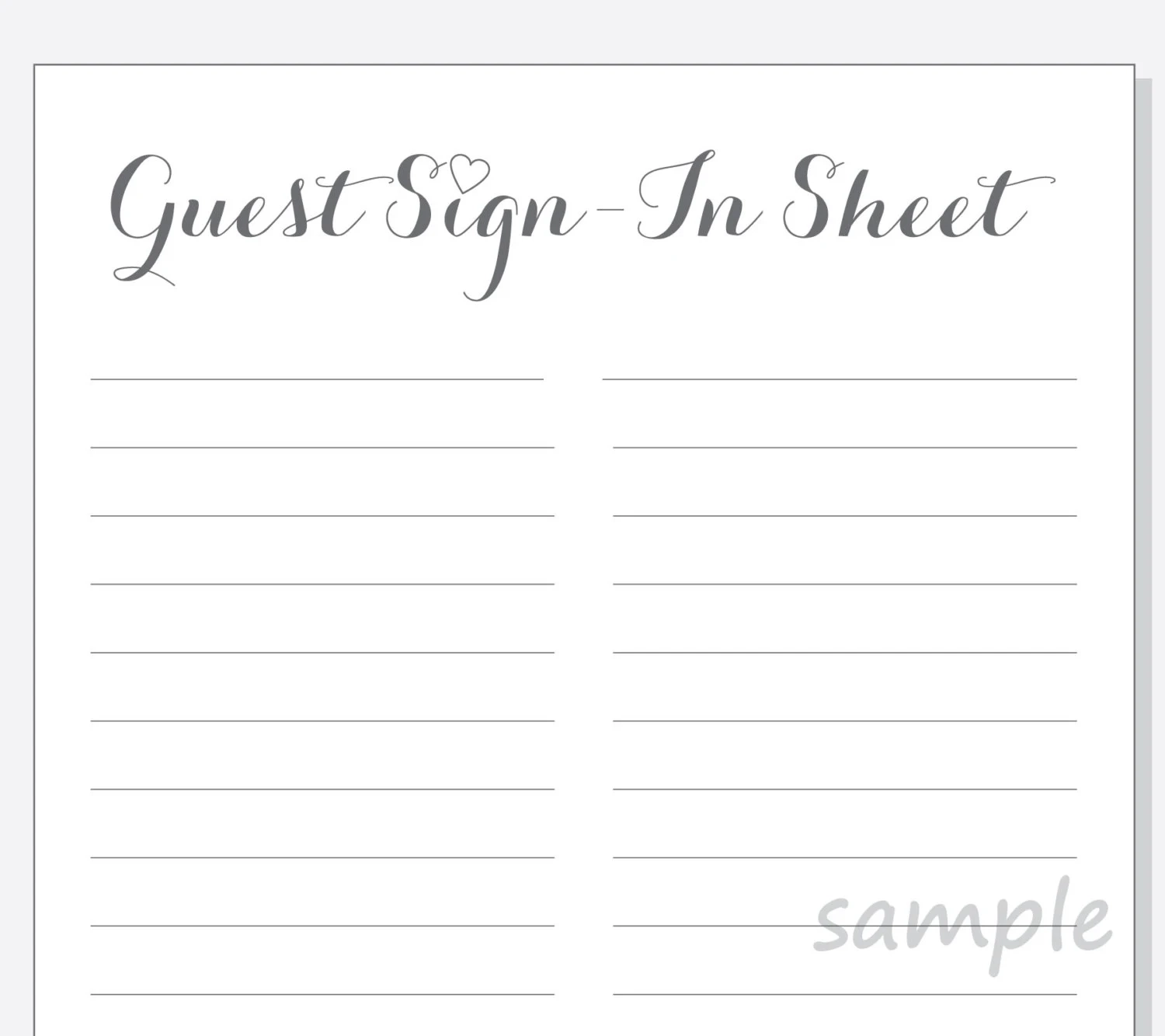 DIY Guest Sign in Sheet Printable For A Wedding Bridal Shower Anniversary Party Script With Red Purple Pink Or Clear Heart Etsy