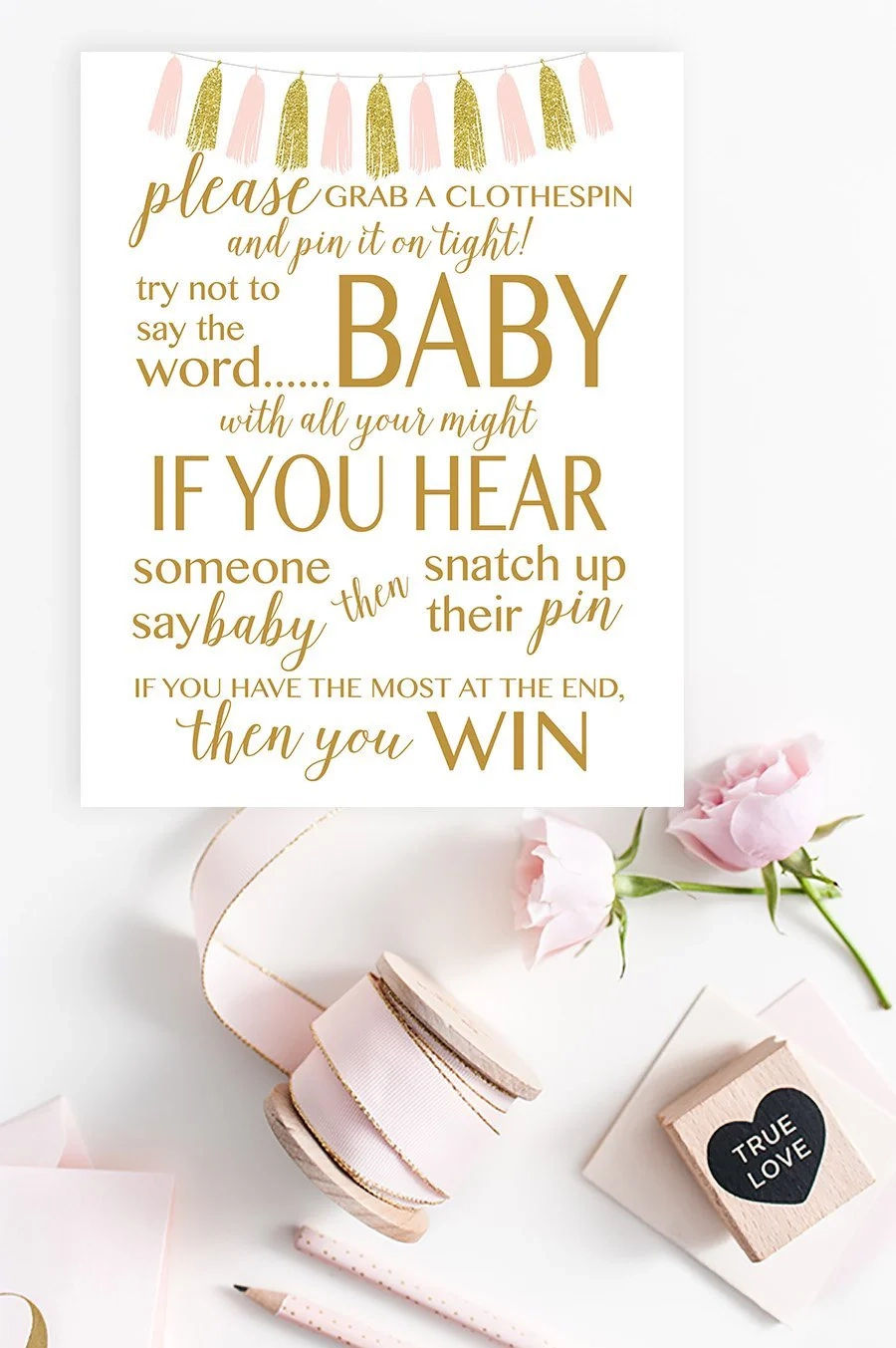 Don t Say Baby Sign FREE Pink Gold Tassel Printable Pretty Collected