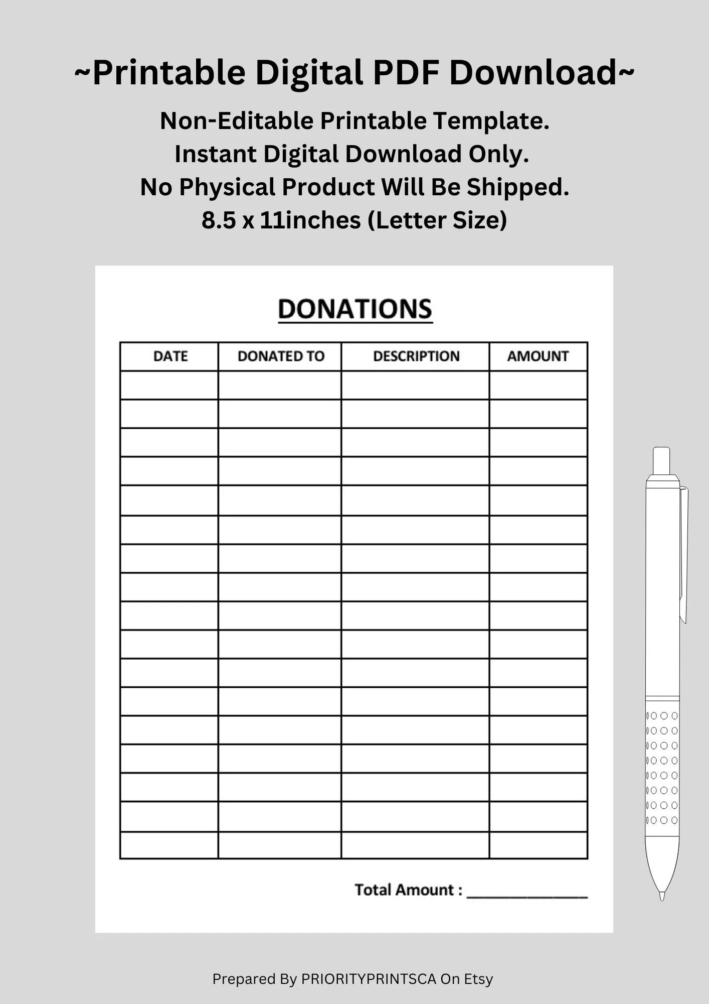 Charatable Donation Printable List