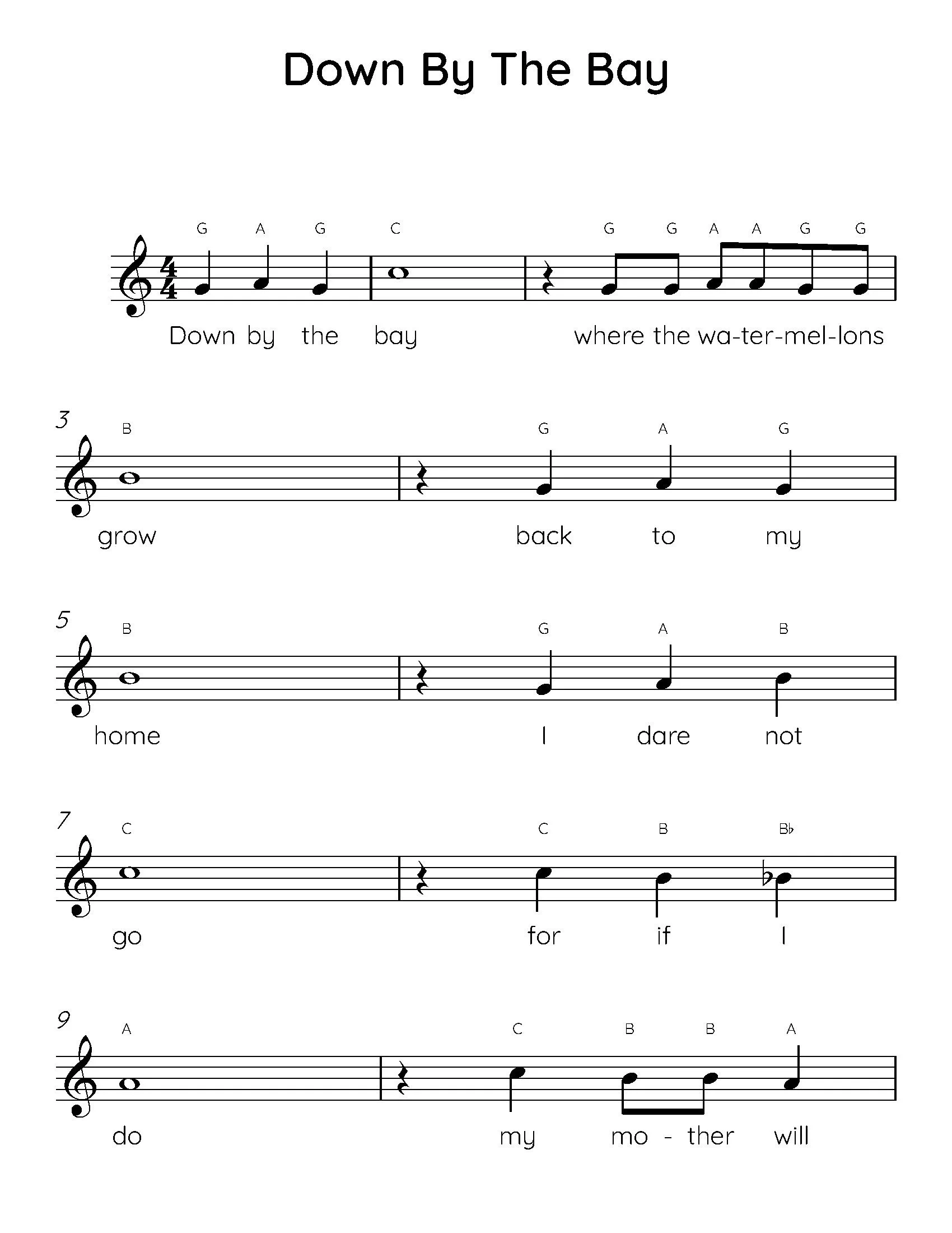 Childrens Printable Piano Sheet Music