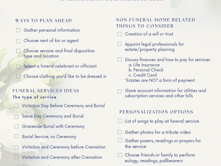 Download Our FREE Funeral Pre Planning Checklist Here