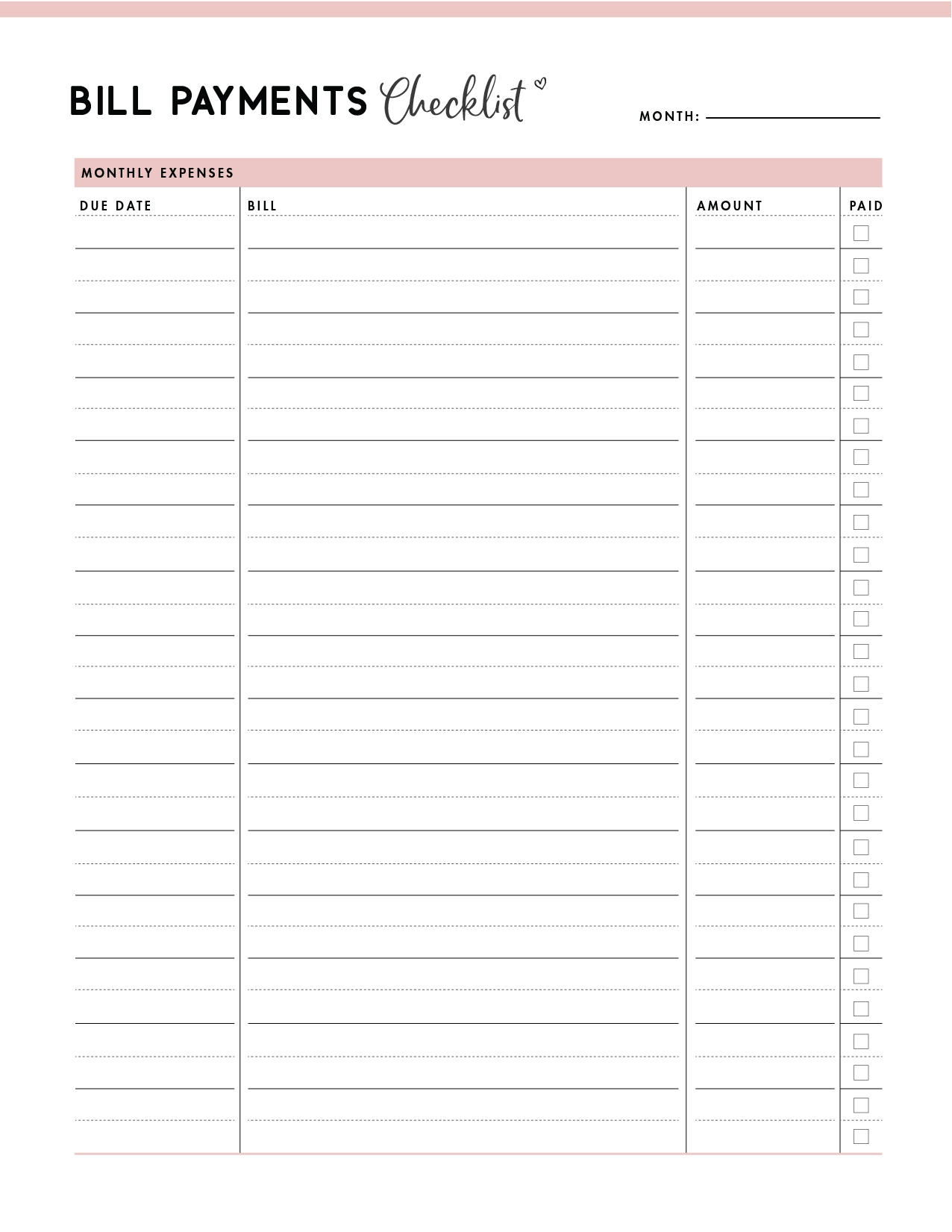 Download Printable Bill Checklist PDF World Of Printables Download Printable Bill Checklist PDF World Of Printables