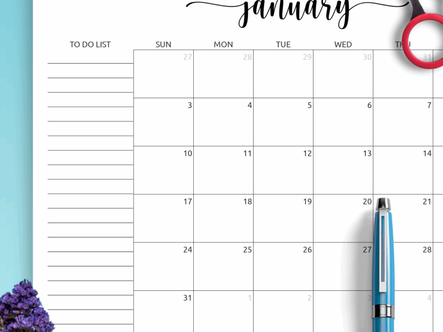 Download Printable Monthly Calendar With To Do List PDF