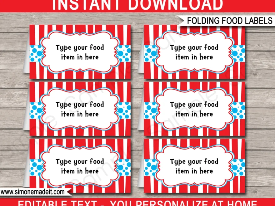 Dr Seuss Party Food Labels Place Cards Dr Seuss Theme Party