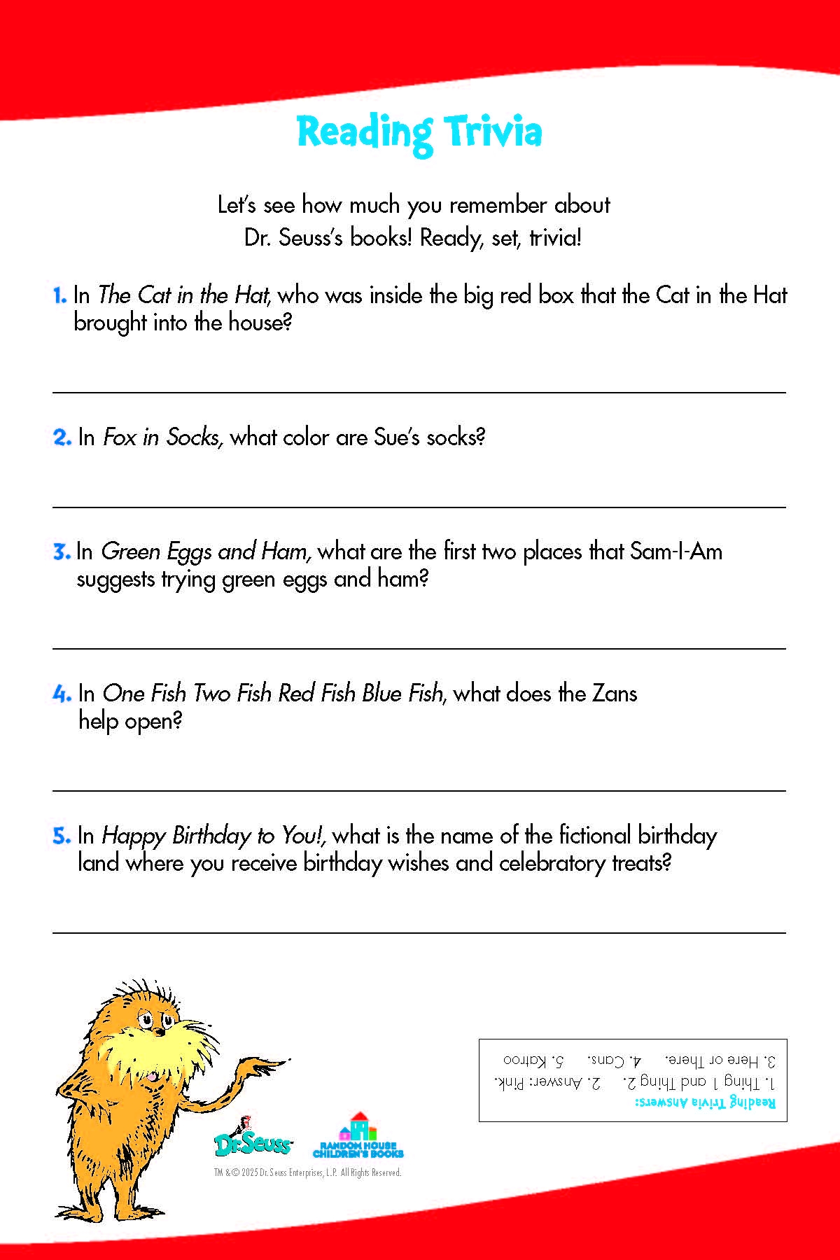 Printable Dr Seuss Trivia