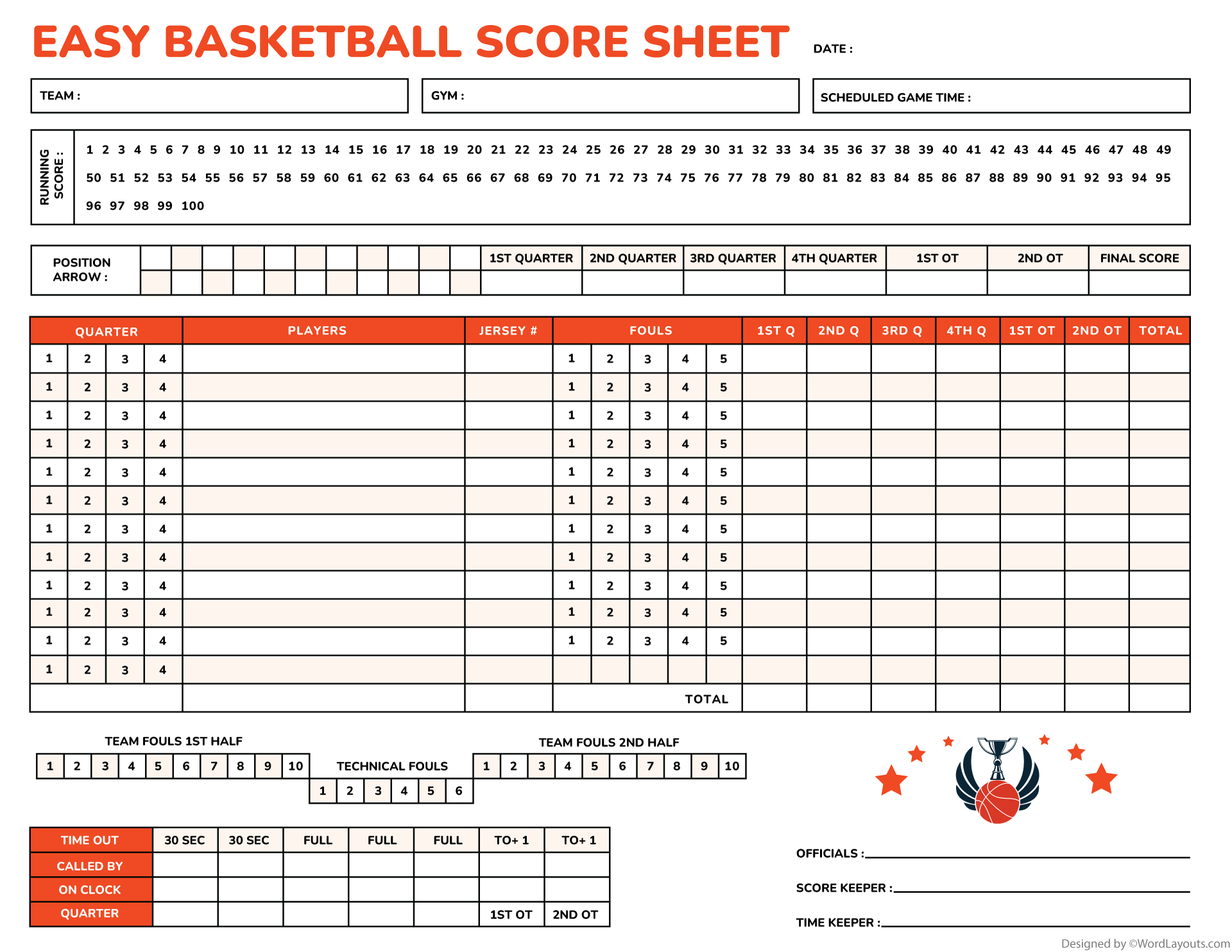 Easy Basketball Score Sheet Template WordLayouts