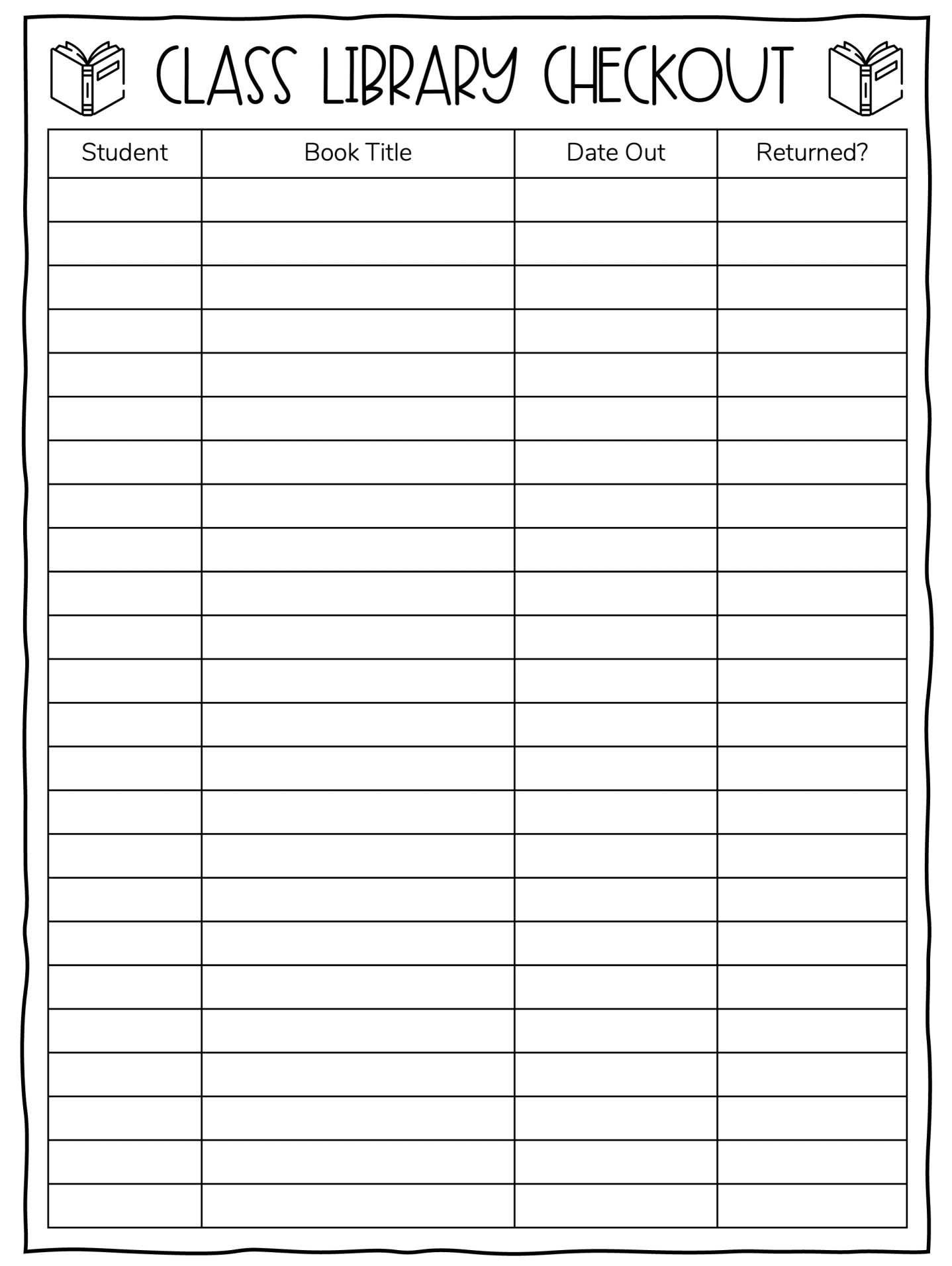 Printable Library Checkout Sheet Patients