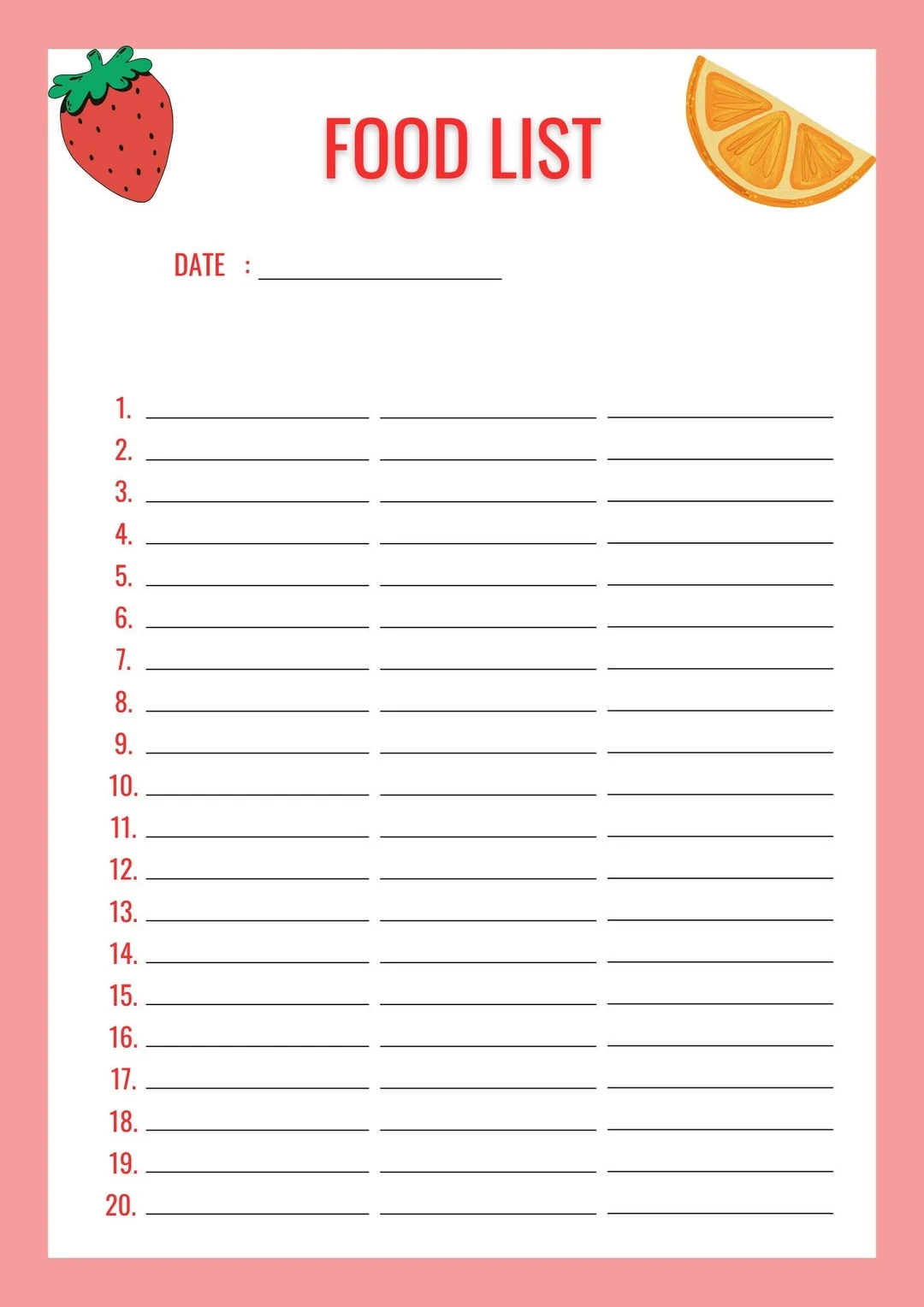 Food Sign Up Sheet Printable