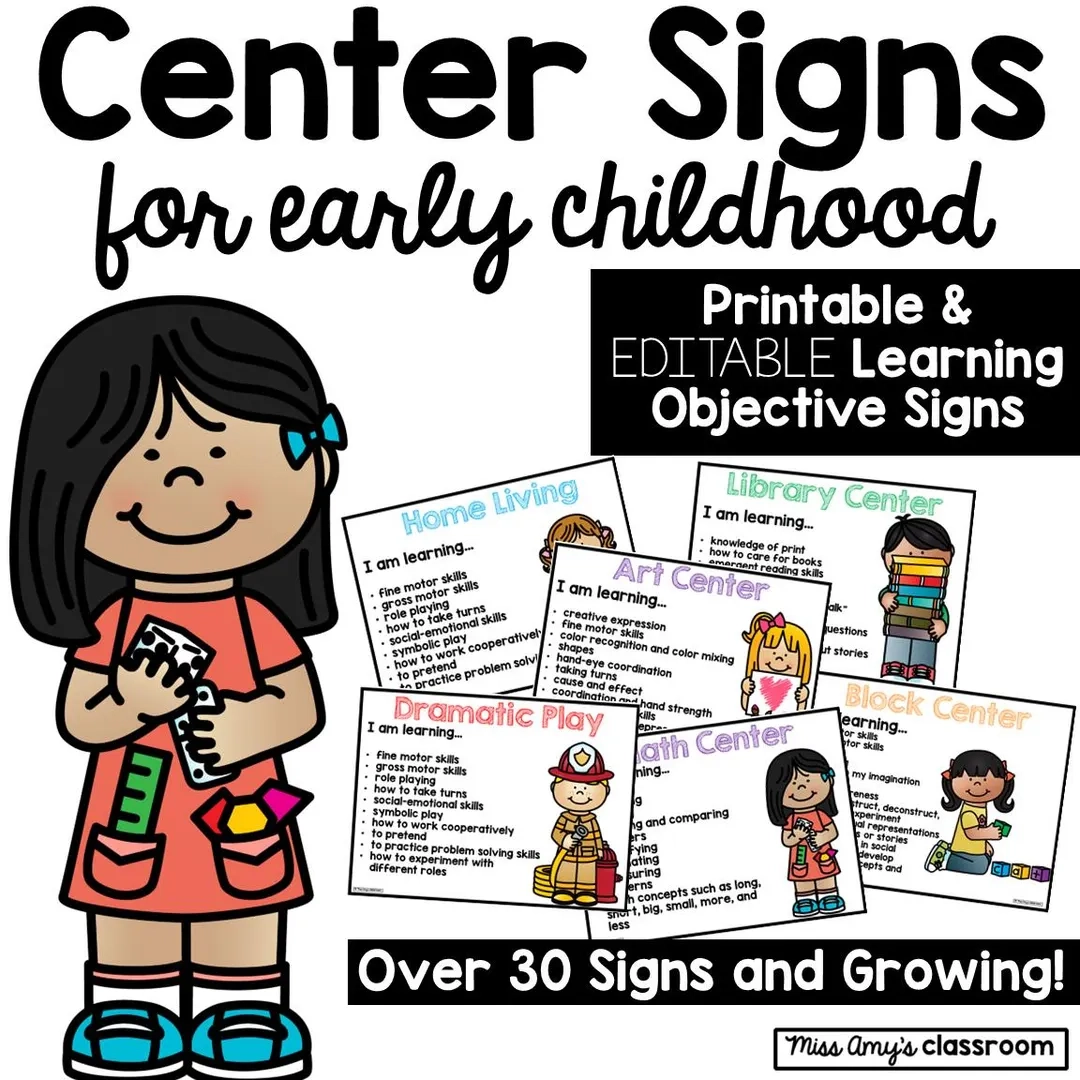 Editable Center Signs With Learning Objectives And Images Preschool Pre k Kindergarten Daycare Early Education Center Signs Etsy