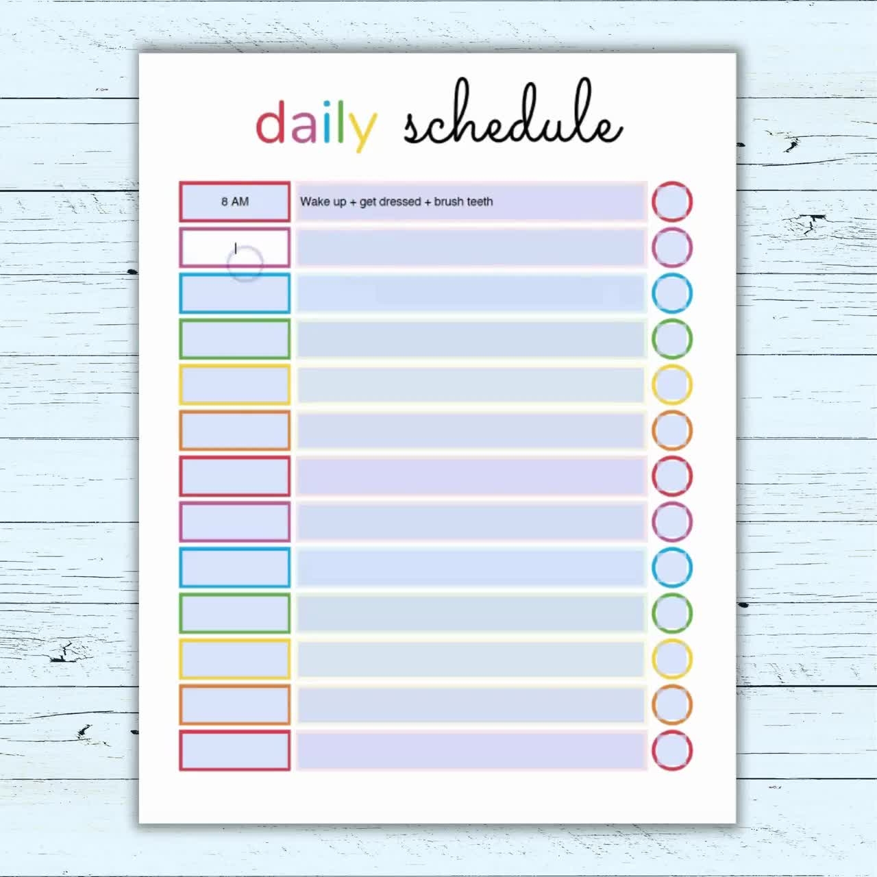 Editable Daily Schedule Template For Kids Printable Kids Daily Schedule Cute Colorful Daily Schedule Planner For Kids Fillable PDF Etsy