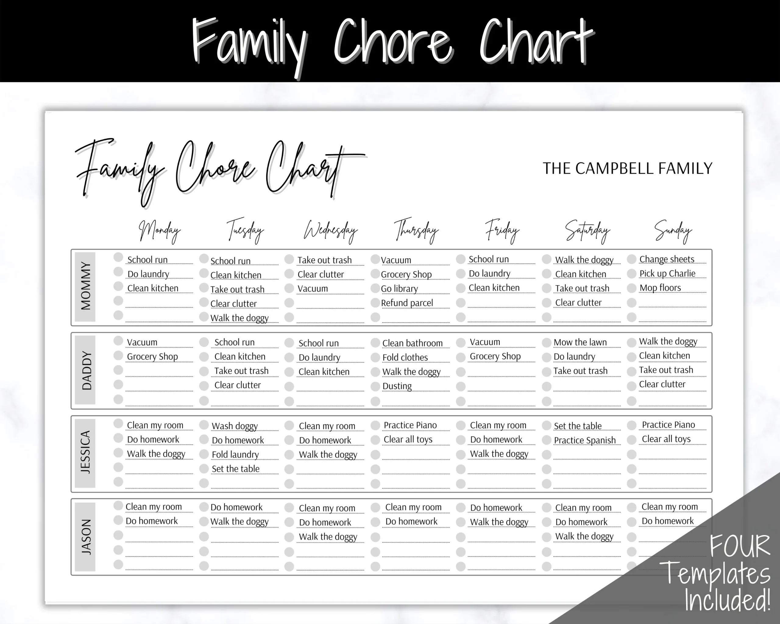 Printable Family Chore Chart Printable Family Chore Chart