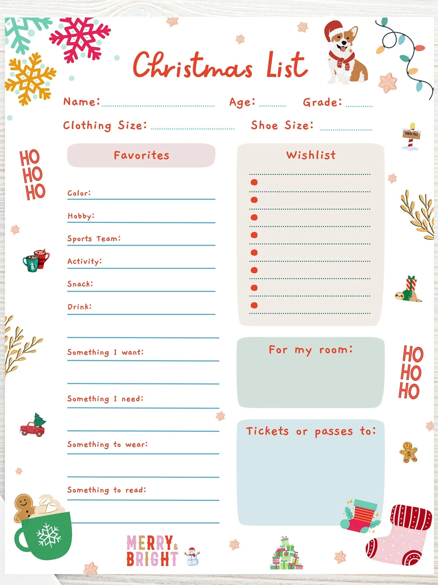 Christmas Wish Lists For Kids Printable