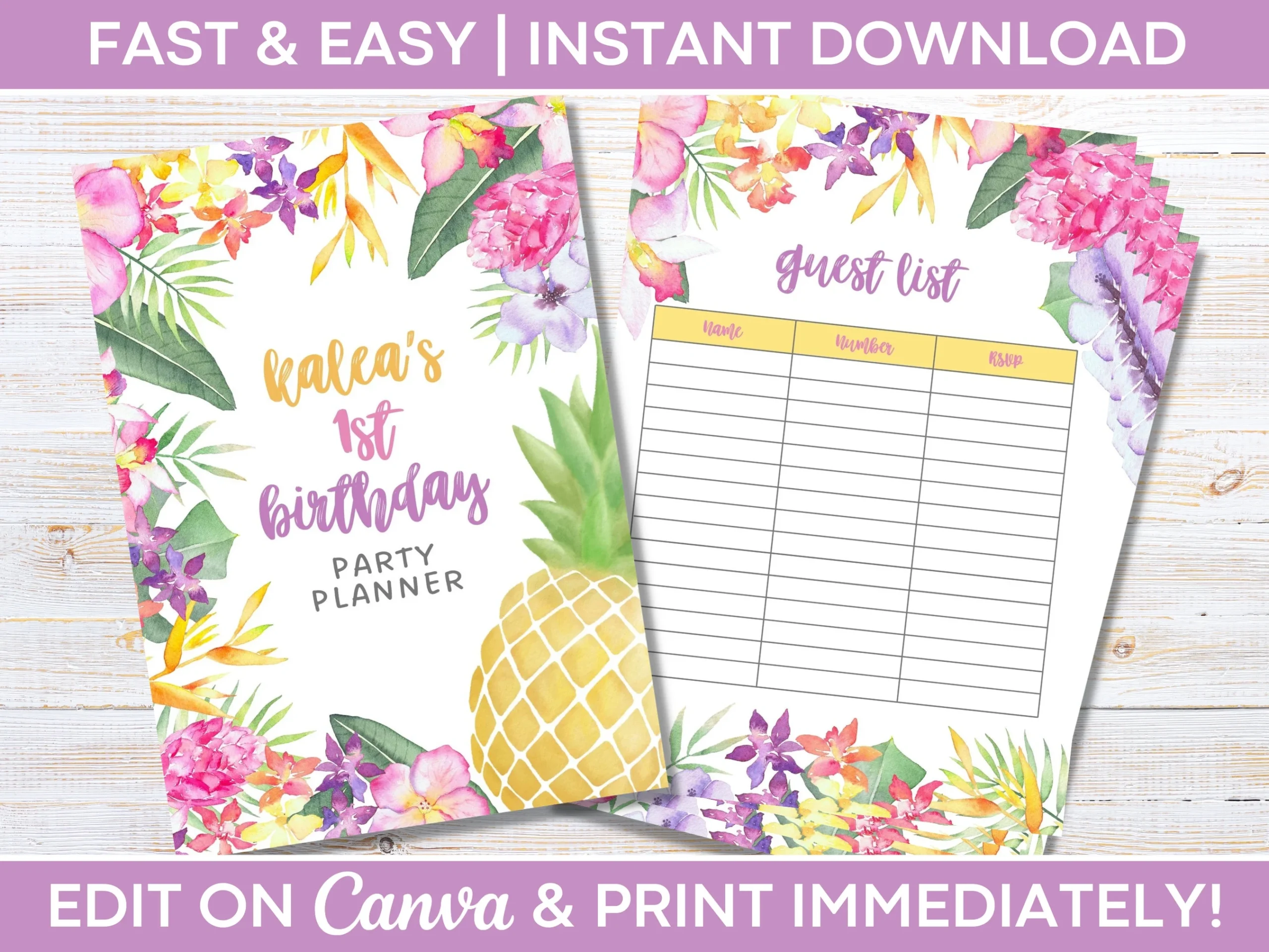 Editable Luau Party Planner Hawaii Party Planner Event Planner Template Tropical Party Planning Template Floral Party Planning Checklist Etsy