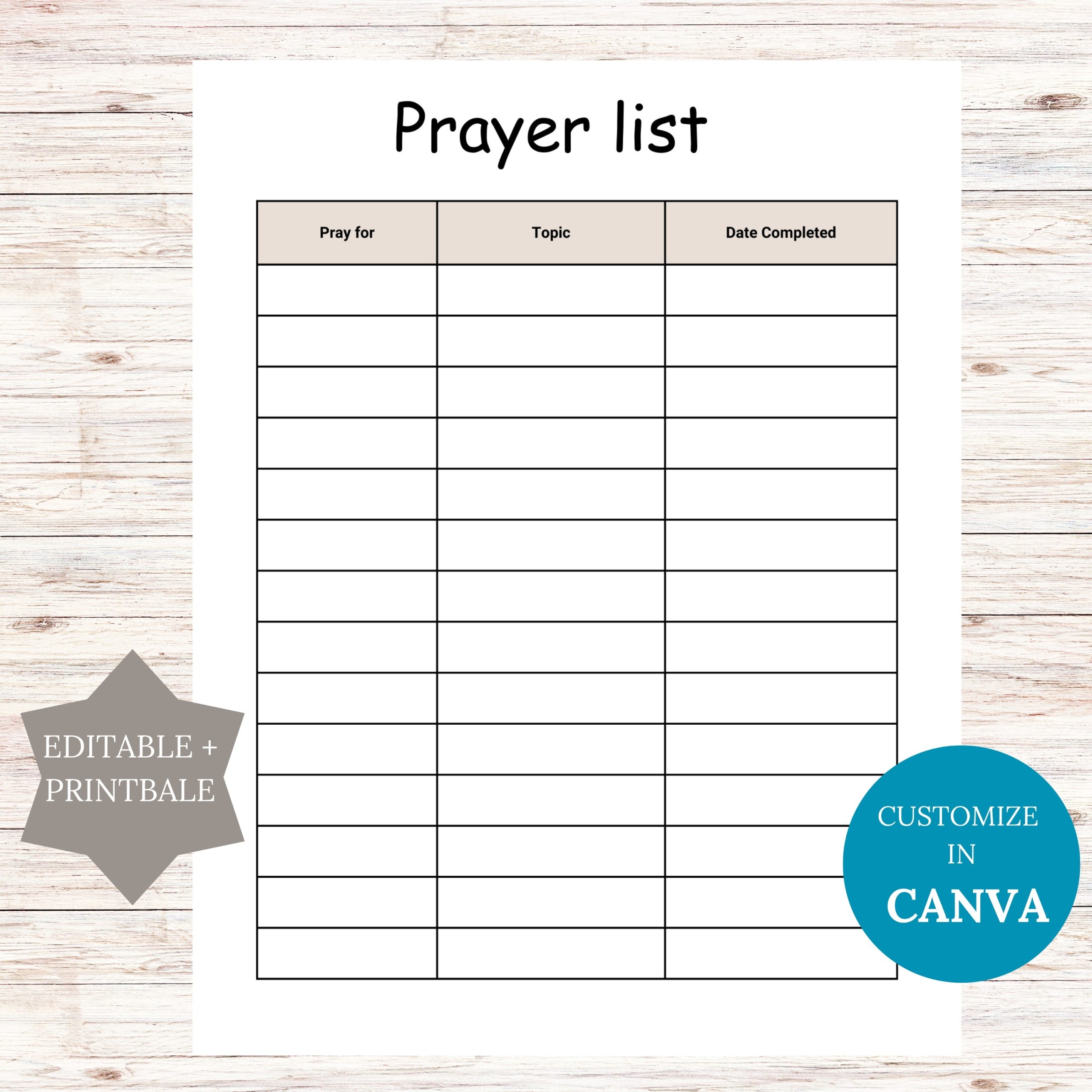 Editable Prayer List Printable