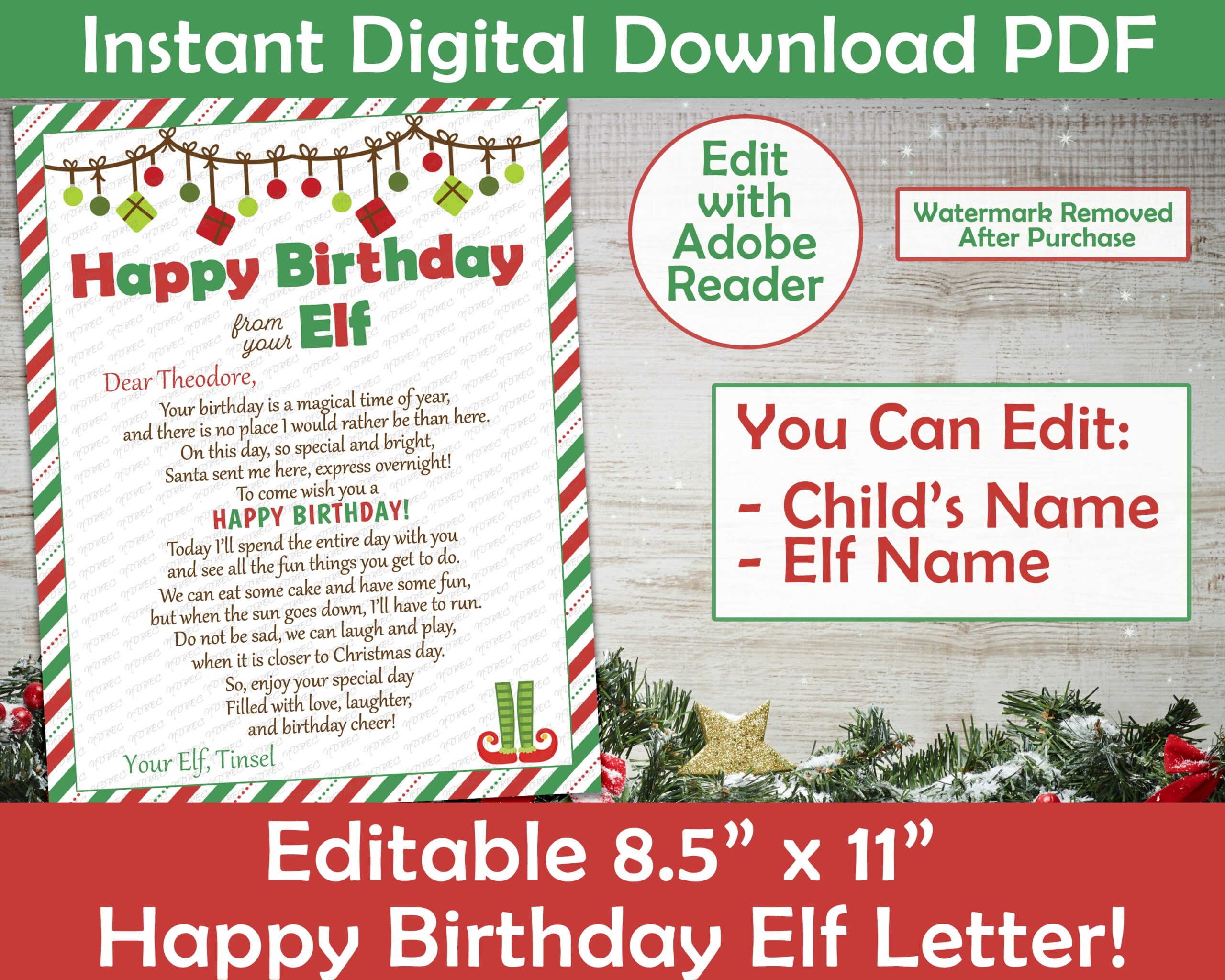 Elf Birthday Letter Happy Birthday From Your Elf Letter Printable Personalized Editable Elf Birthday Letter Print at home PDF Etsy