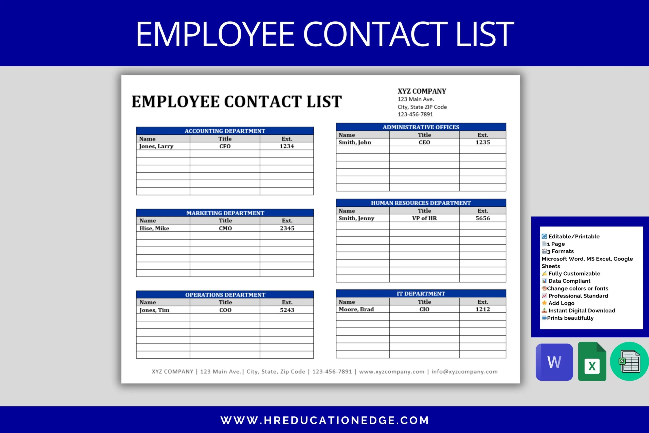 Employee Contact List Template Staff Phone Directory digital Download Etsy