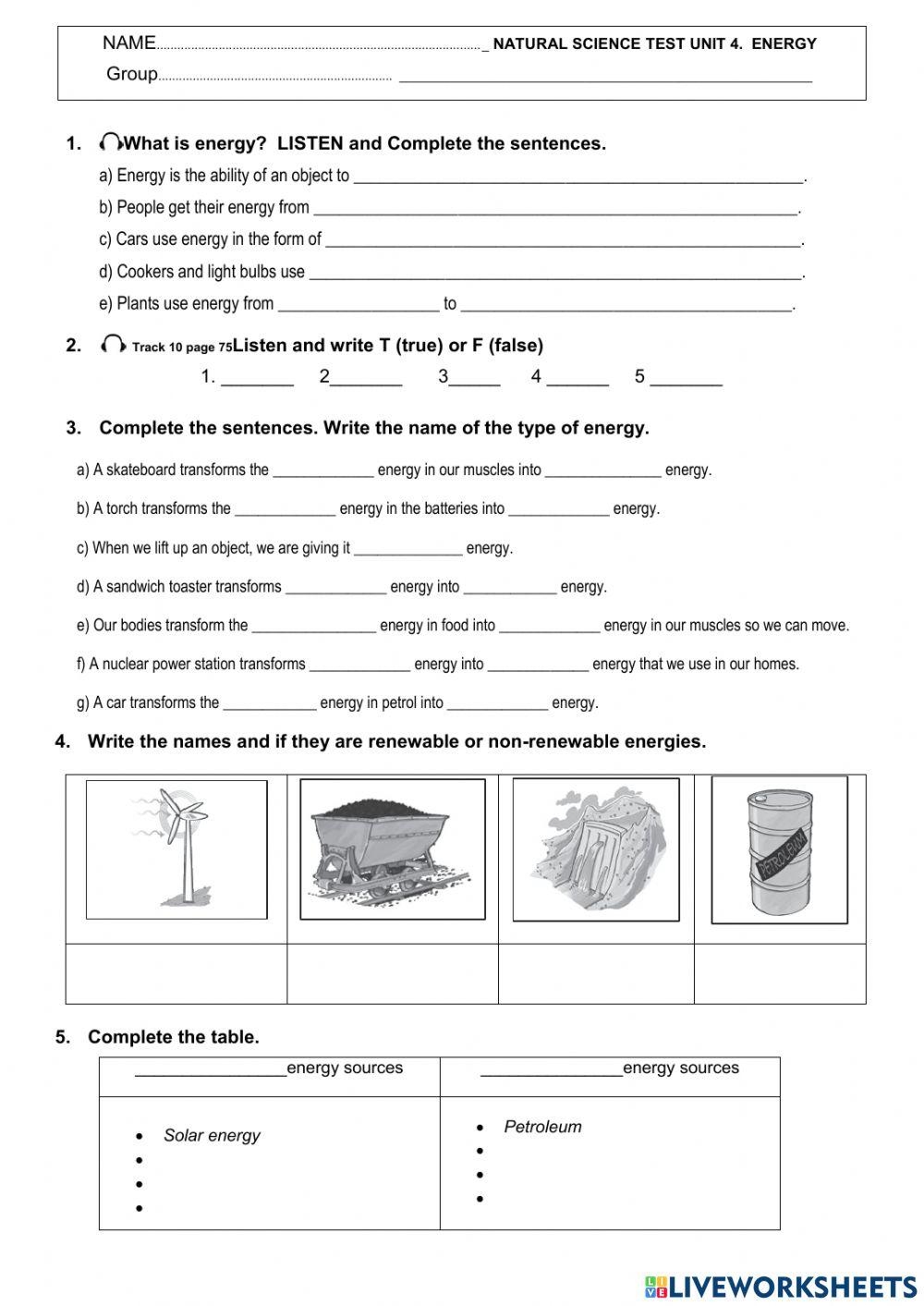 ENERGY 5th Grad Free Interactive Worksheets 6465923