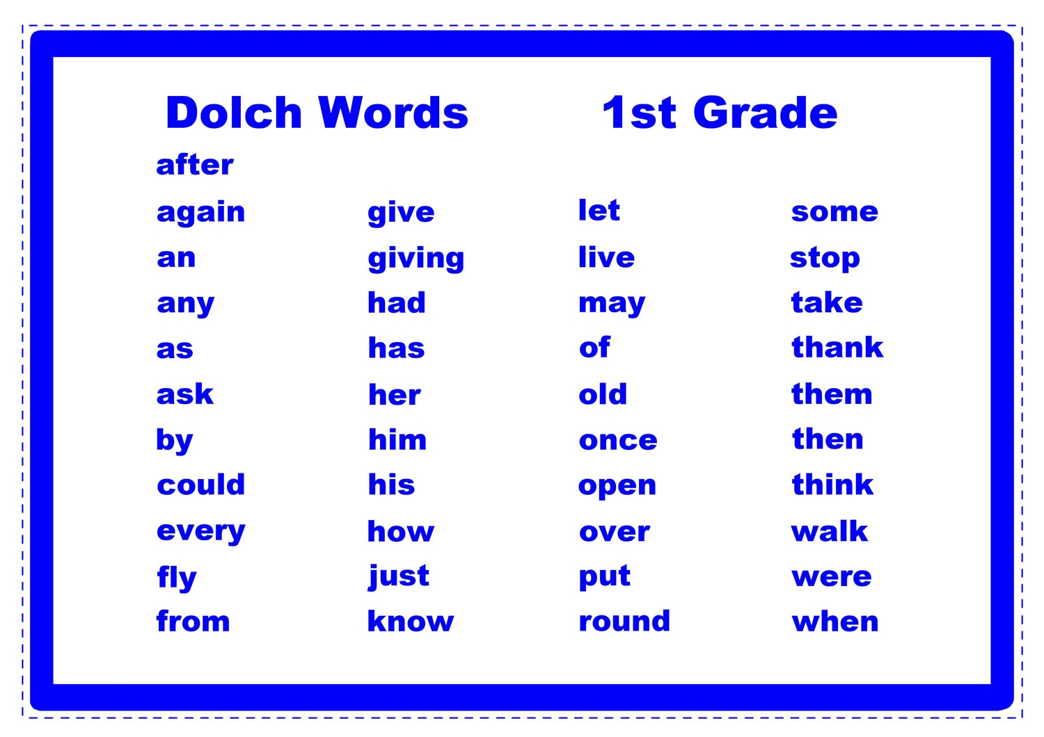 1st Grade Sight Word Lists Printable