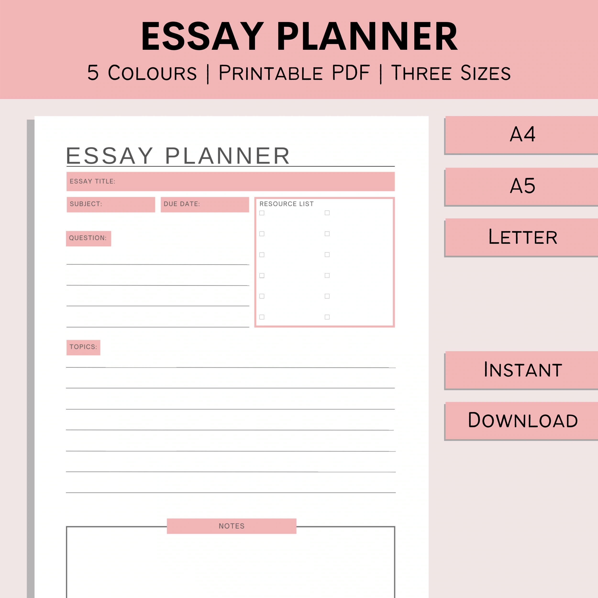 Essay Planner Printable College Plan University Essay Prep Student Exam Planning School Work Template PDF A4 A5 Letter Etsy Norway