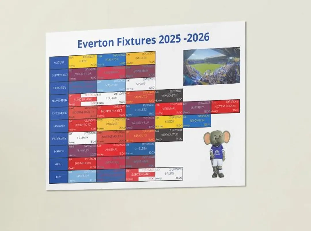 Everton FC Premier League Fixtures 2025 26 premier League Schedule Digital Download Everton Fan Gift Etsy