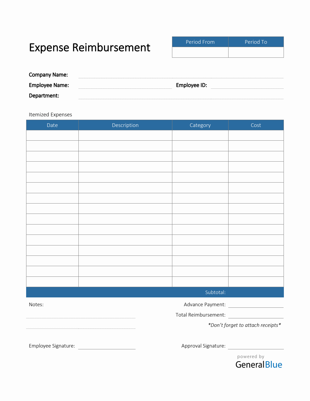 Basic Printable Reimburstment Sheet