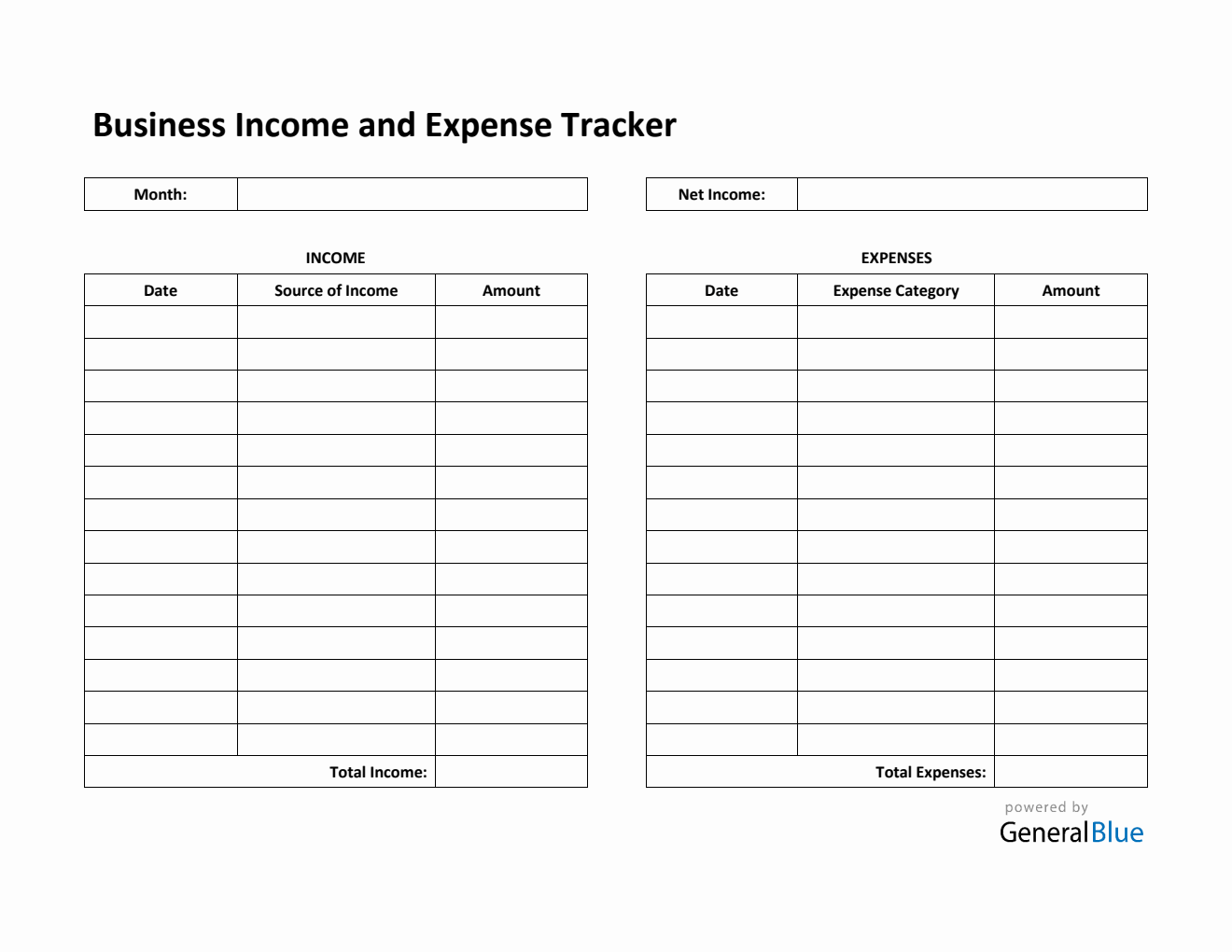 Free Printable Monthly Business Expense Sheet