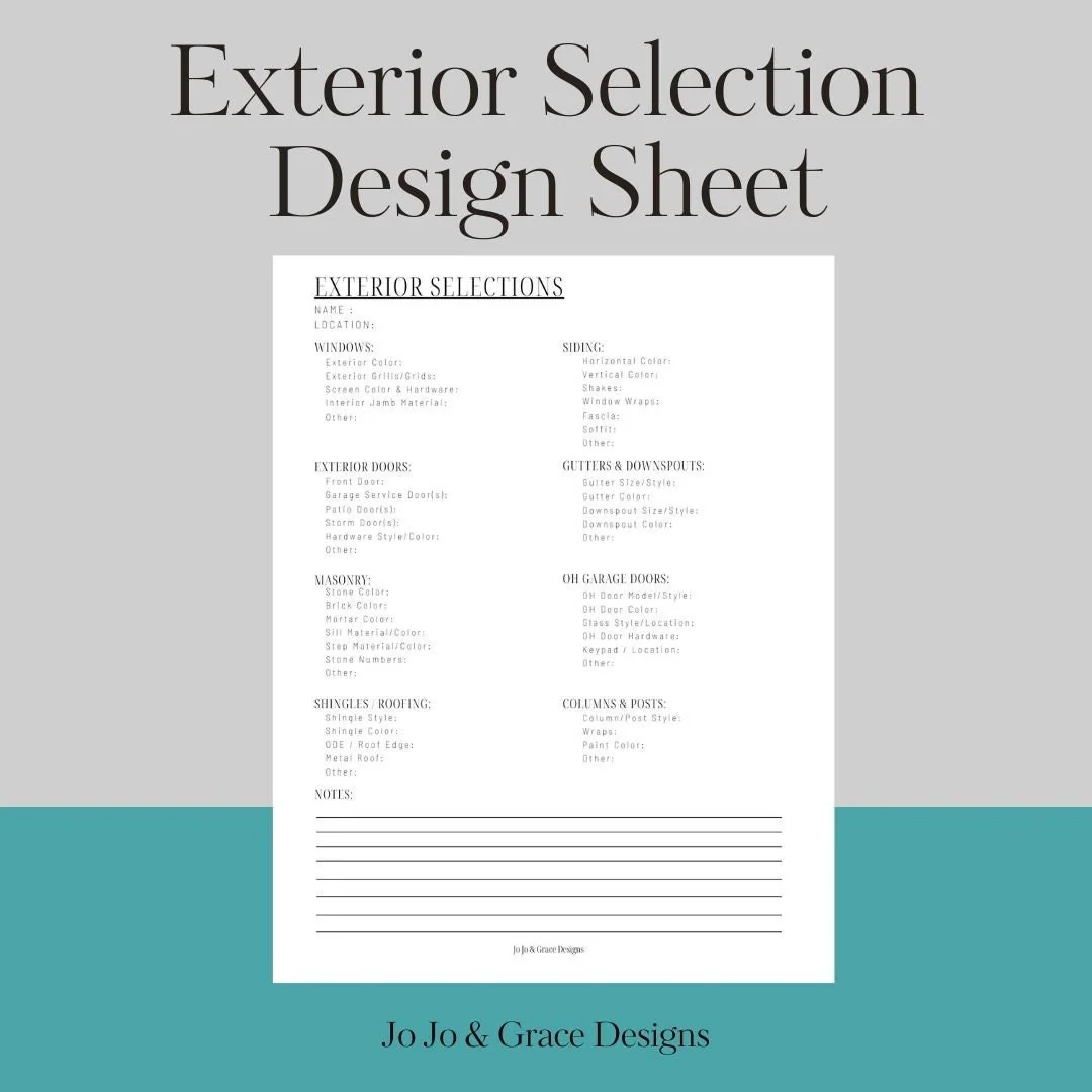 Exterior Design Selection Sheet Builder Color Selections digital Download Etsy