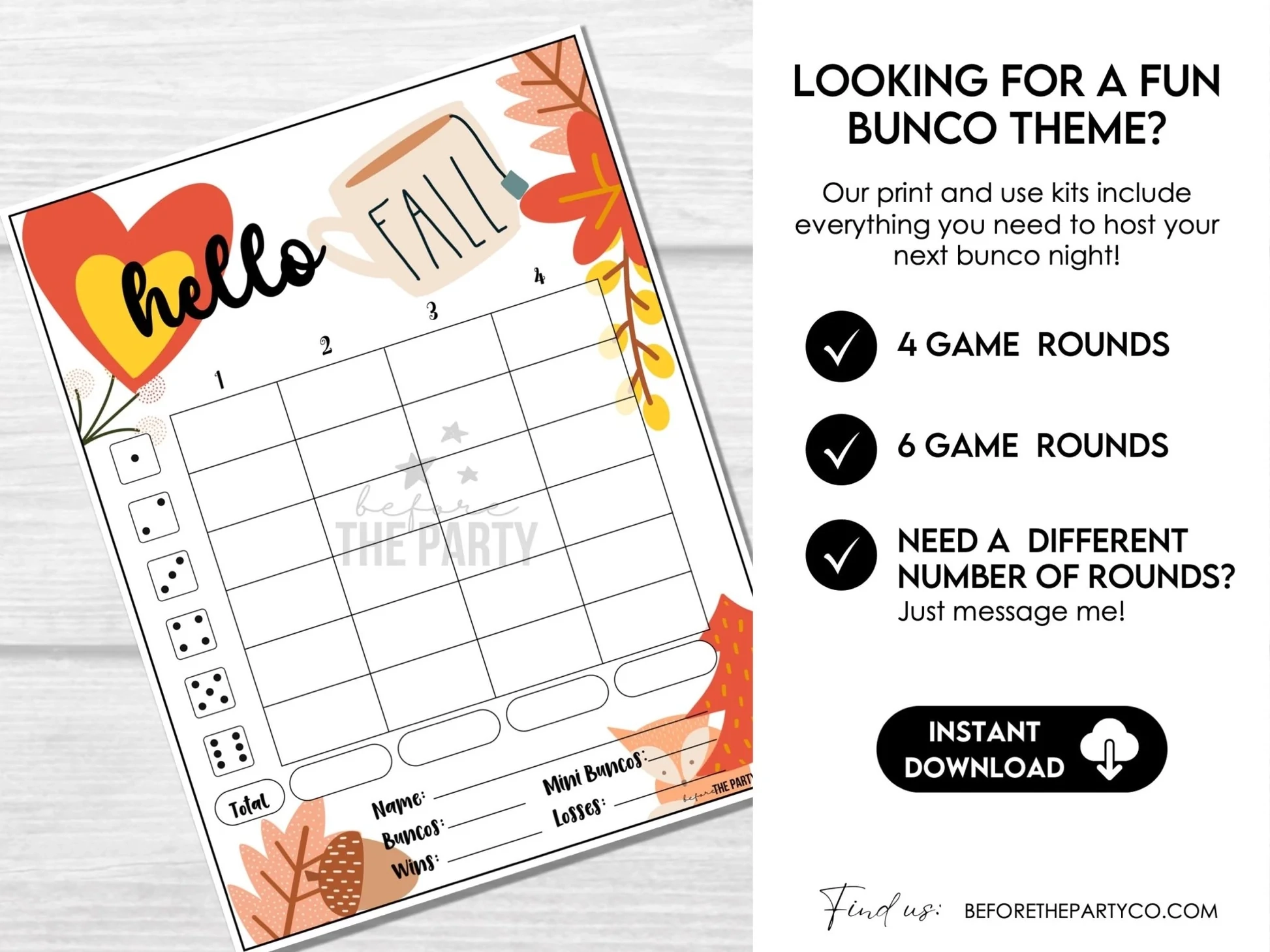 Free Printable Fall Bunco Score Sheet