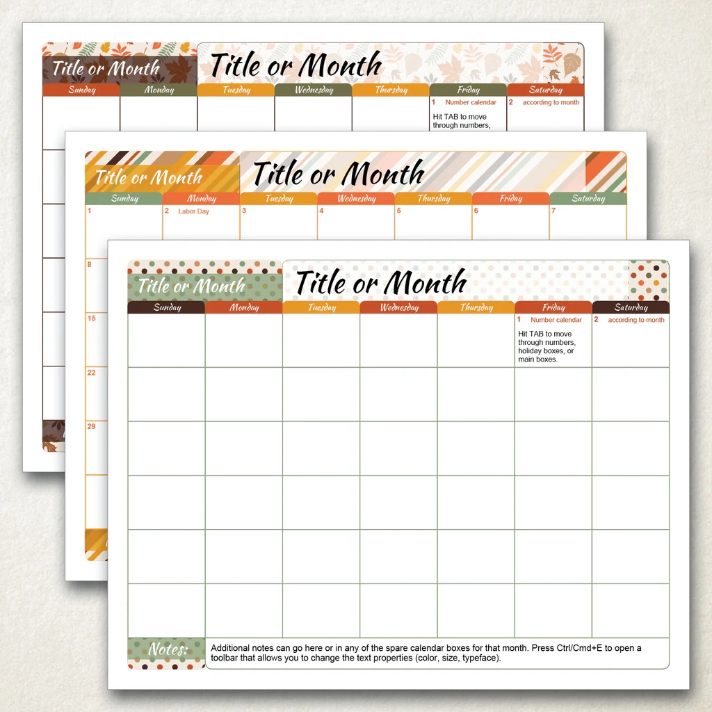 Fall Themed Monthly Planner Printables