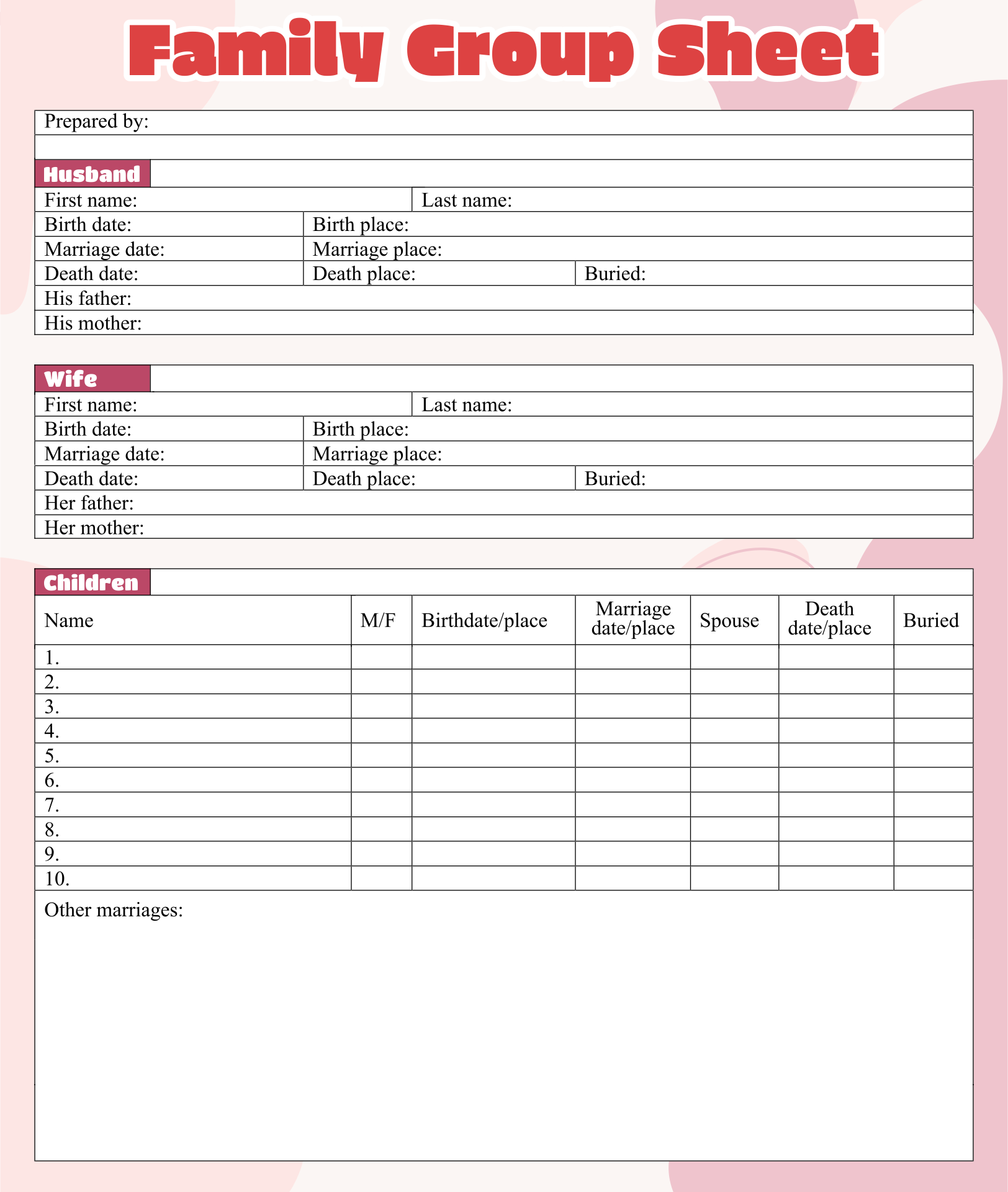 Lds Family Group Sheet Printable