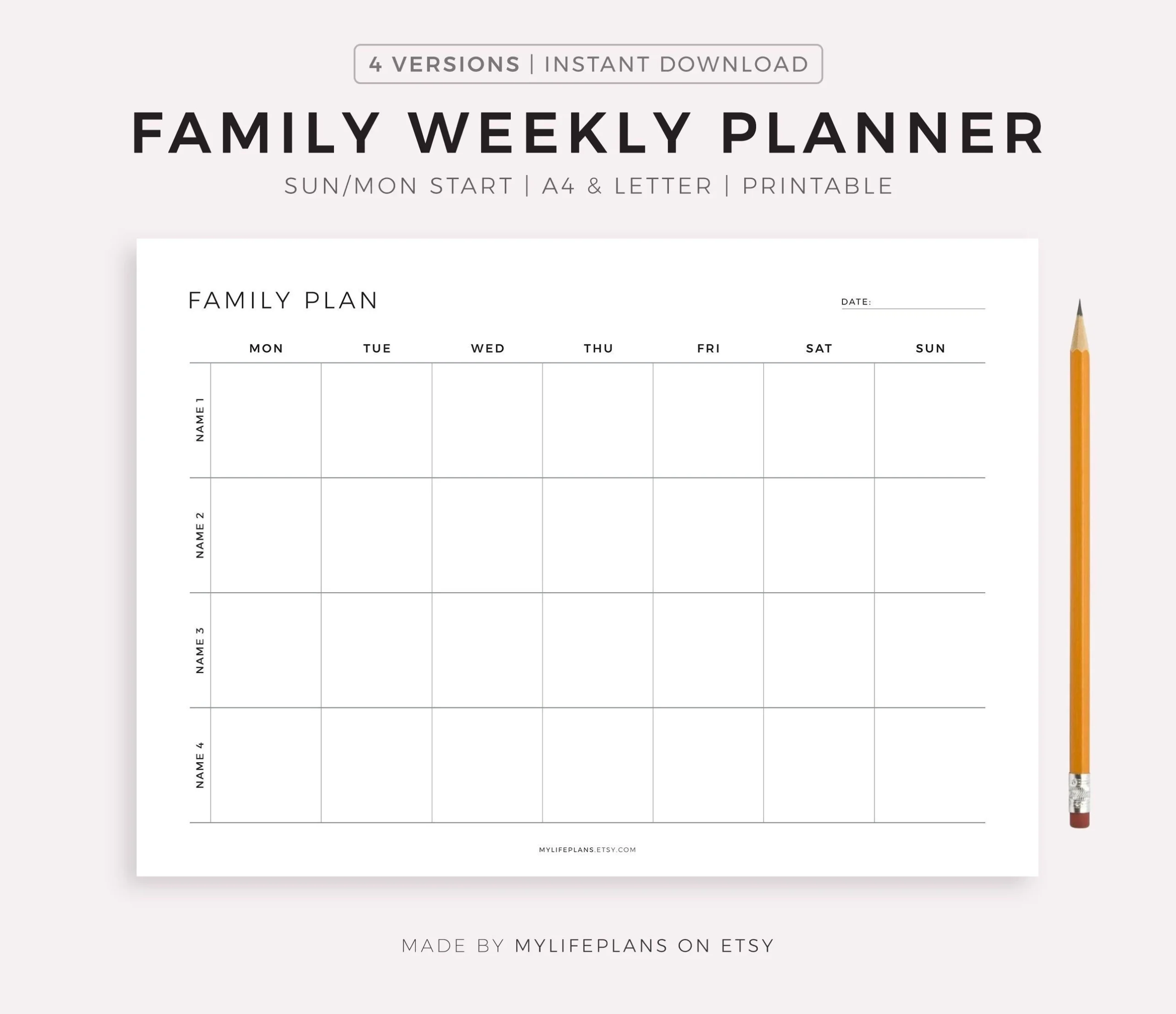 Family Weekly Planner Printable Landscape Family Schedule Family Organizer Command Center A4 letter Instant Download PDF Etsy