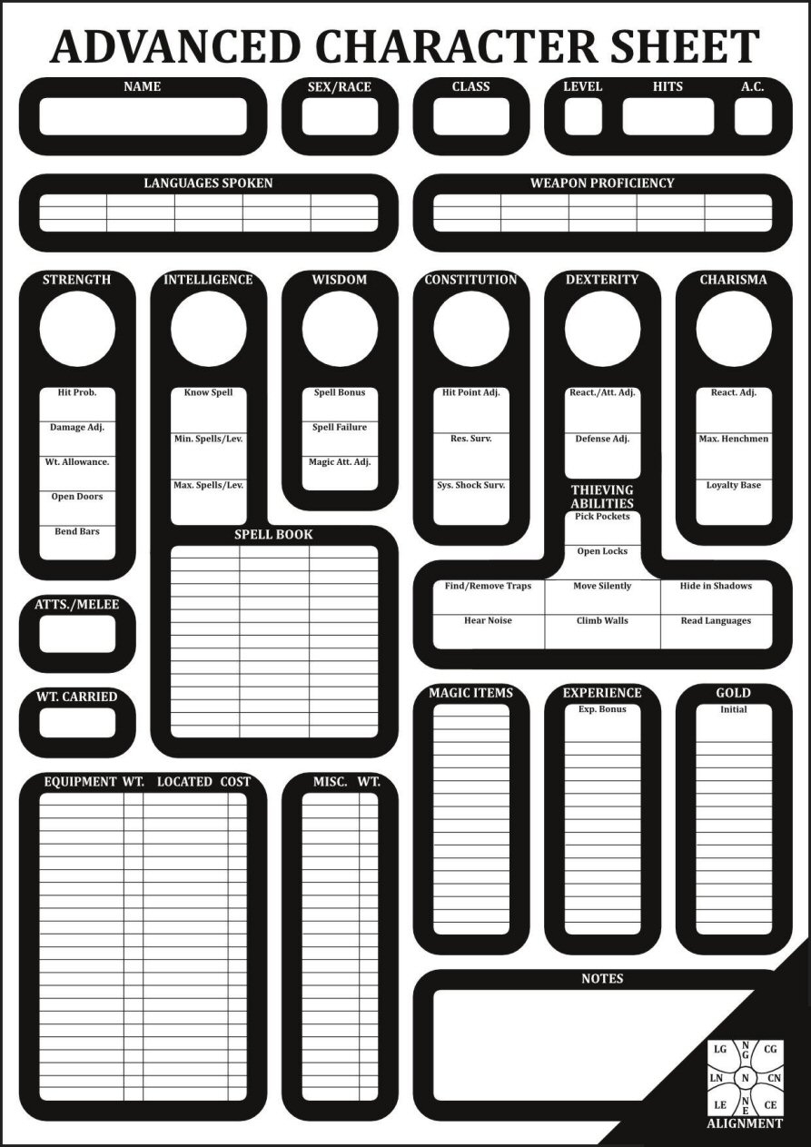 Printable 1st Edition Dnd Character Sheet