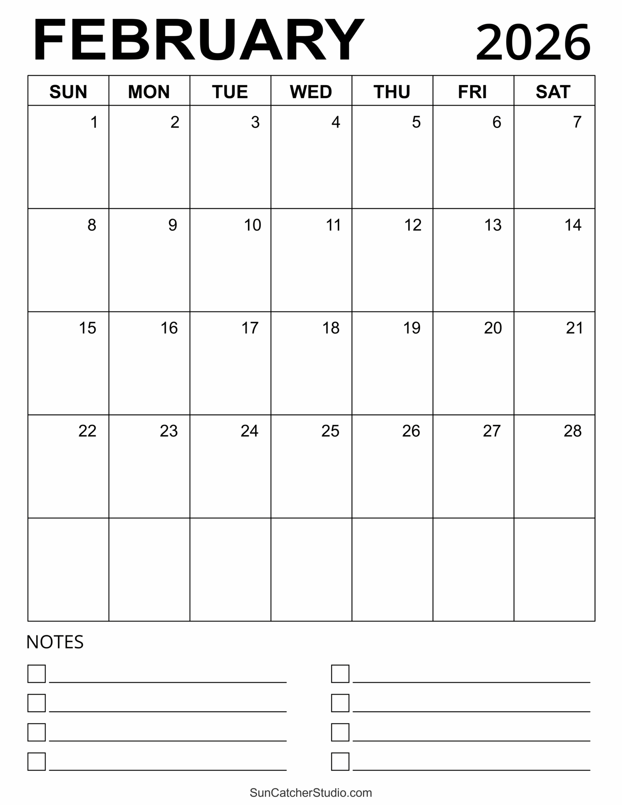 Printable Monthly Planner February 2026