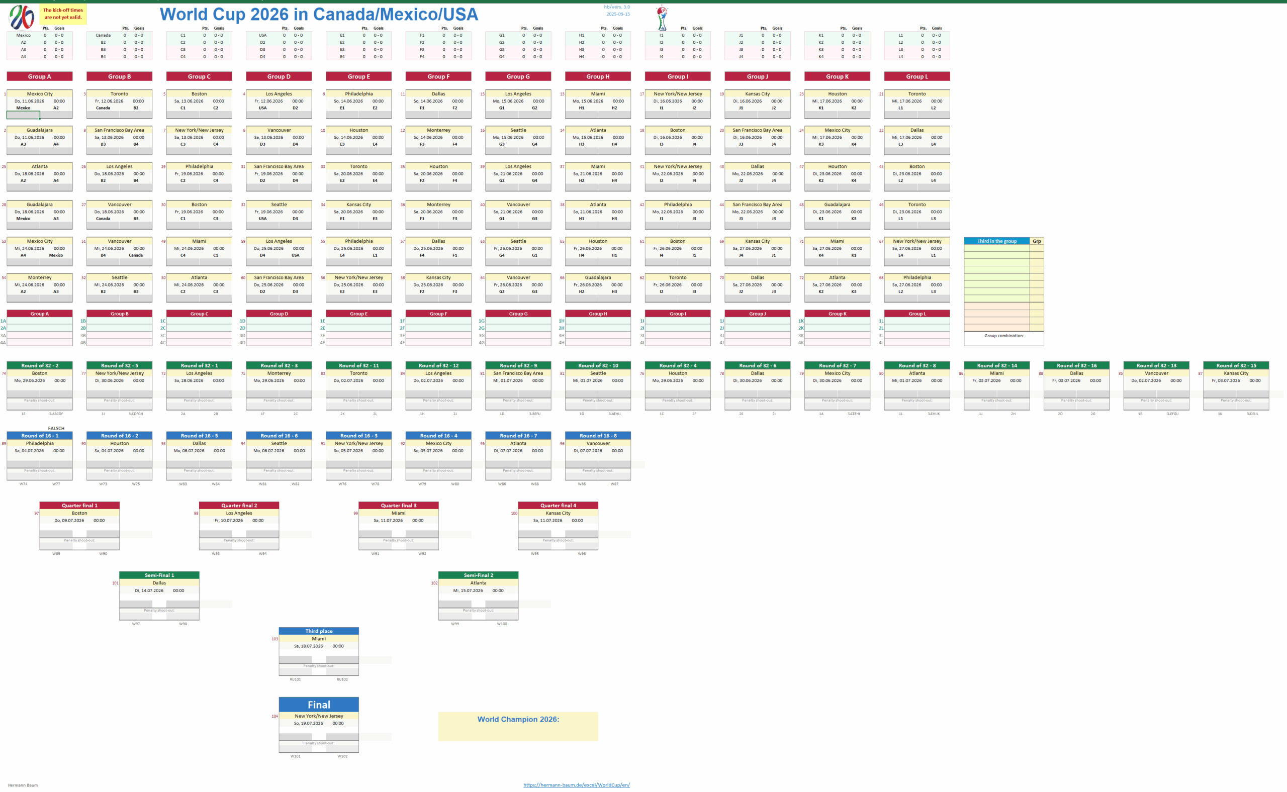 FIFA World Cup 2026 Excel Schedule Everything Fully Automatic