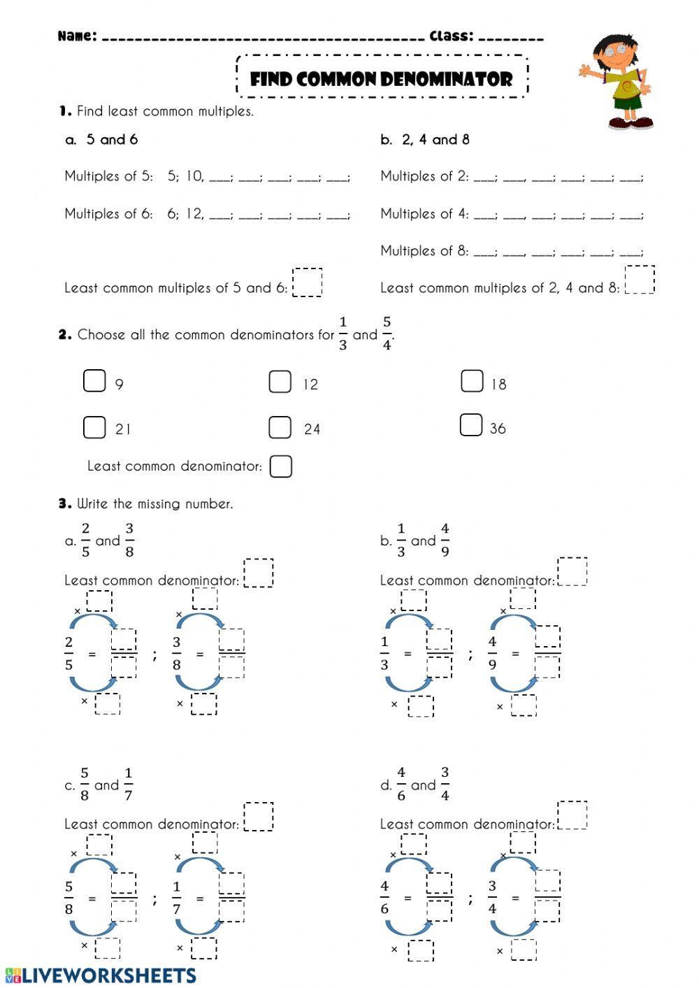 Common Denominator Quiz Printable