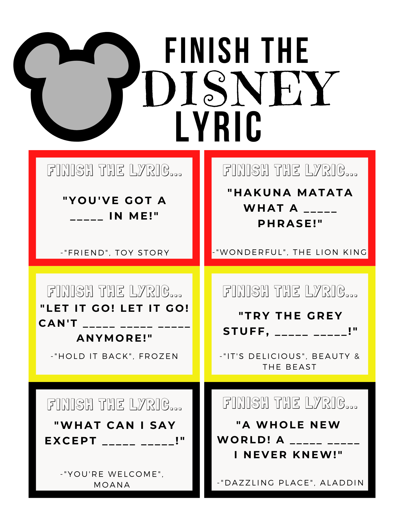 Guess The Lyrics Quiz Printable 2026