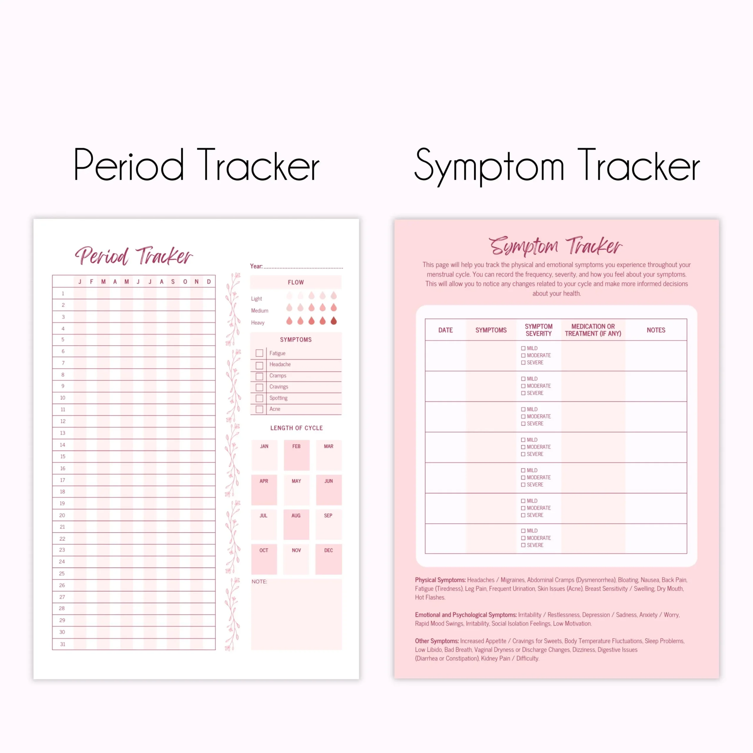 Floral Pink Period Tracker Period Journal Printable 2025 2026 Period Calendar Self Care Planner Symptom Tracker Ovulation Tracker Etsy