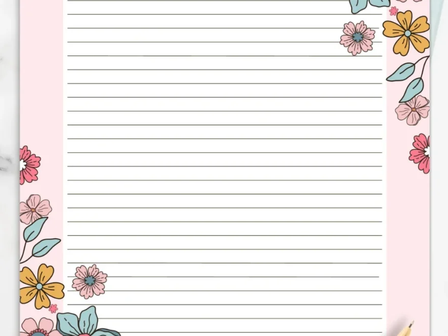 Floral Stationery Printable Floral Lined Paper Printable Stationery Paper Journal Paper Digital Download Stationary Paper Penpal Letter Etsy