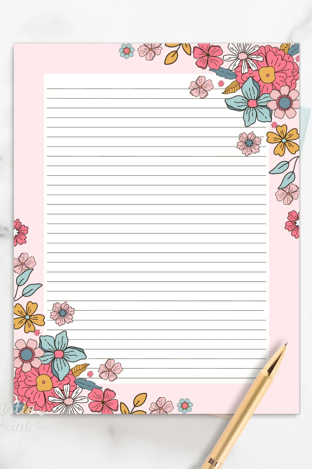 Floral Stationery Printable Floral Lined Paper Printable Stationery Paper Journal Paper Digital Download Stationary Paper Penpal Letter Etsy