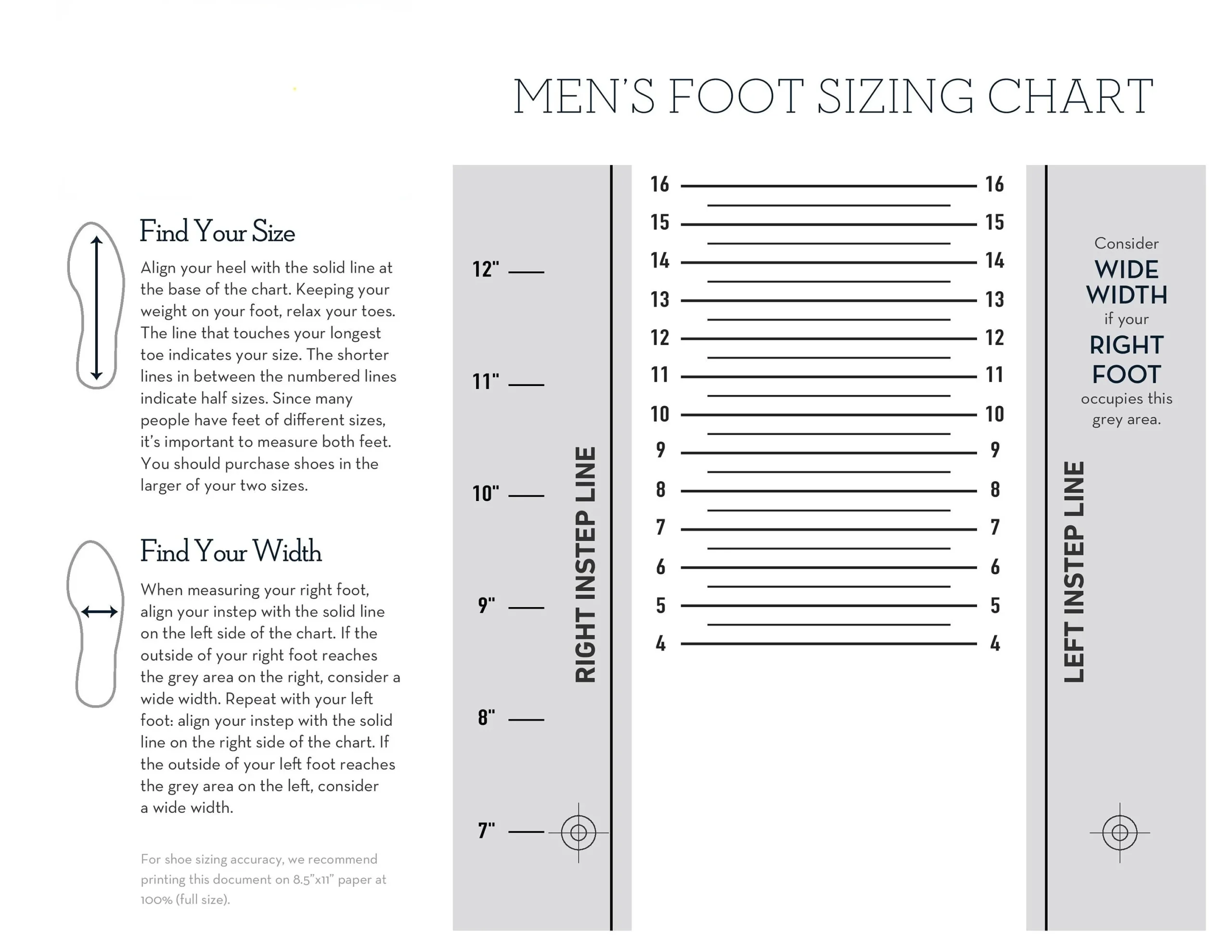 Mens Printable Shoe Size Chart