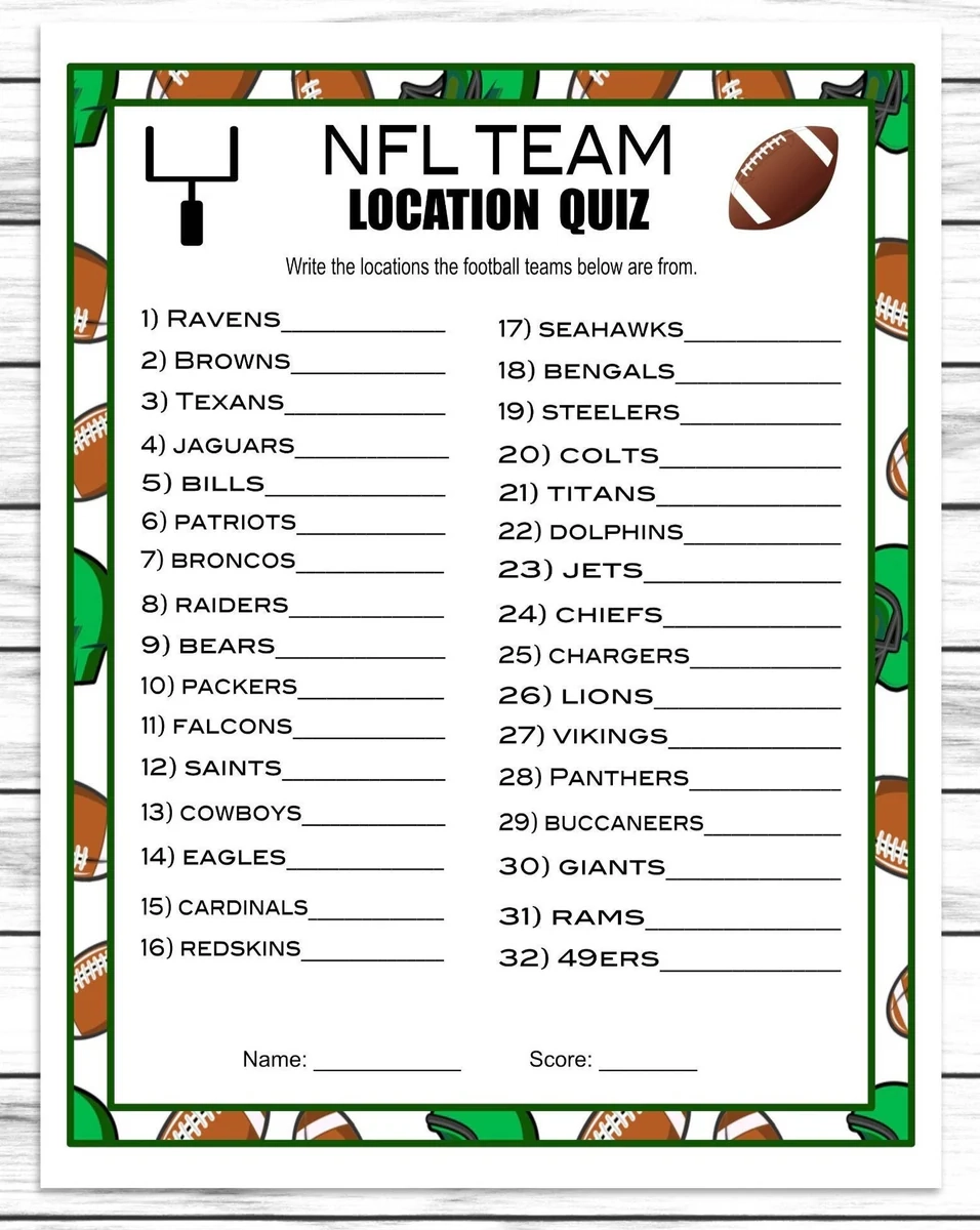 Football Team Trivia Printable Or Virtual Football Party Game For Kid Enjoymyprintables