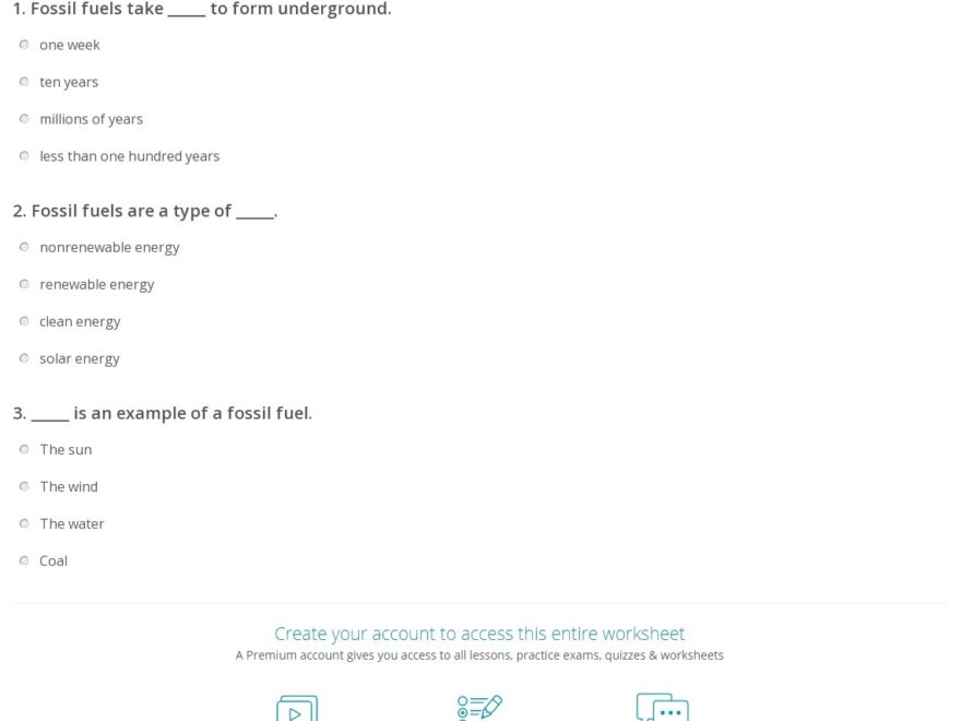 Fossil Fuels Quiz Worksheet For Kids Study