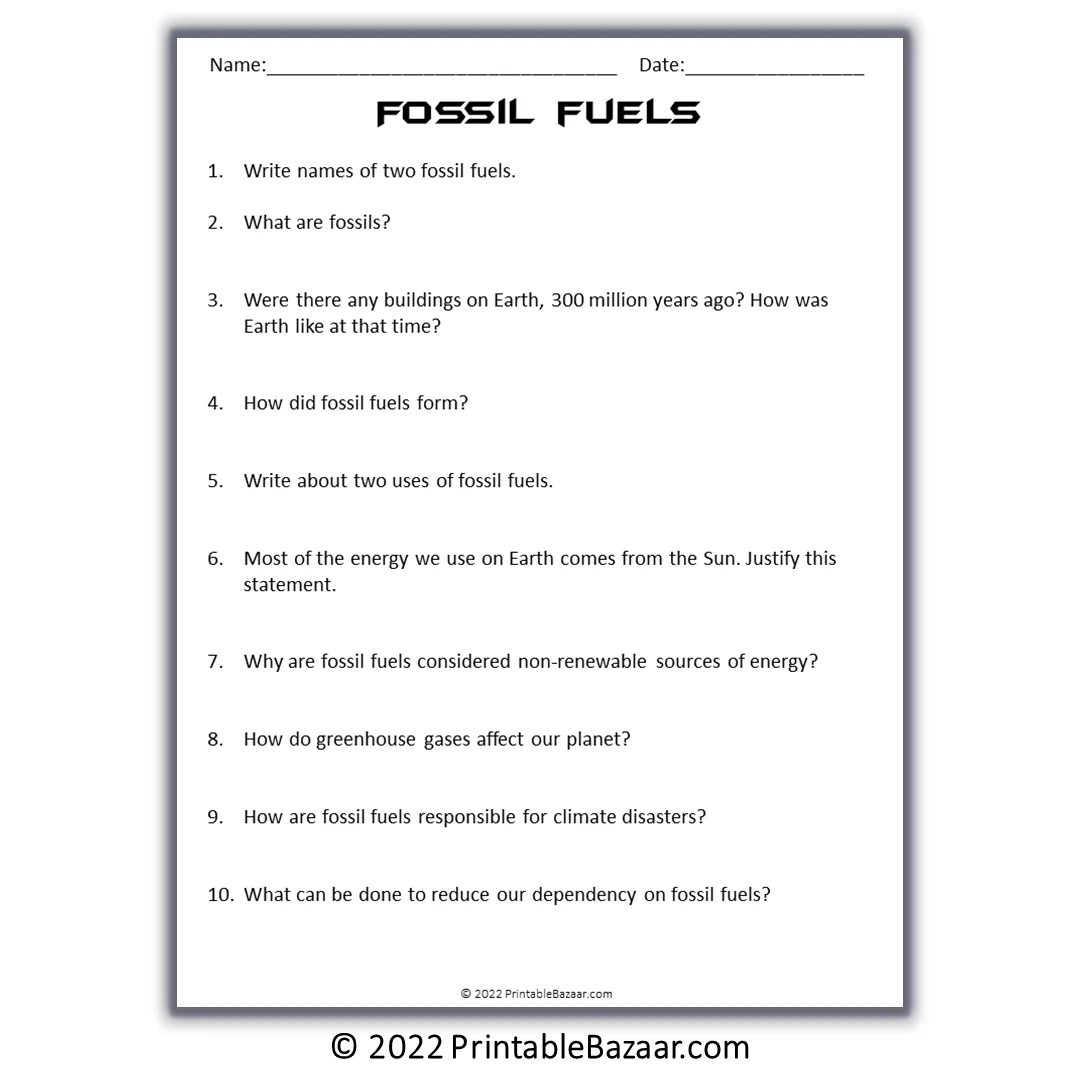 Fossil Fuels Reading Comprehension Passage And Questions Printable P PrintableBazaar