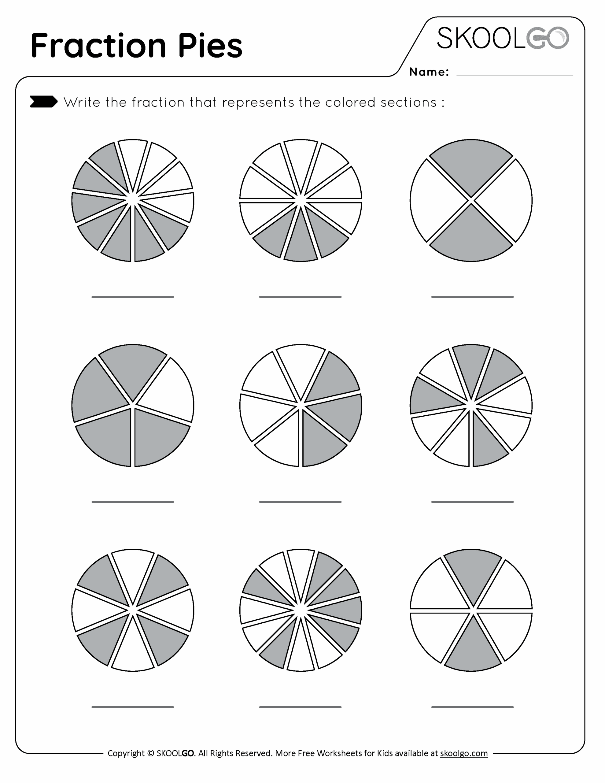 Fraction Pies Free Worksheet For Kids SKOOLGO