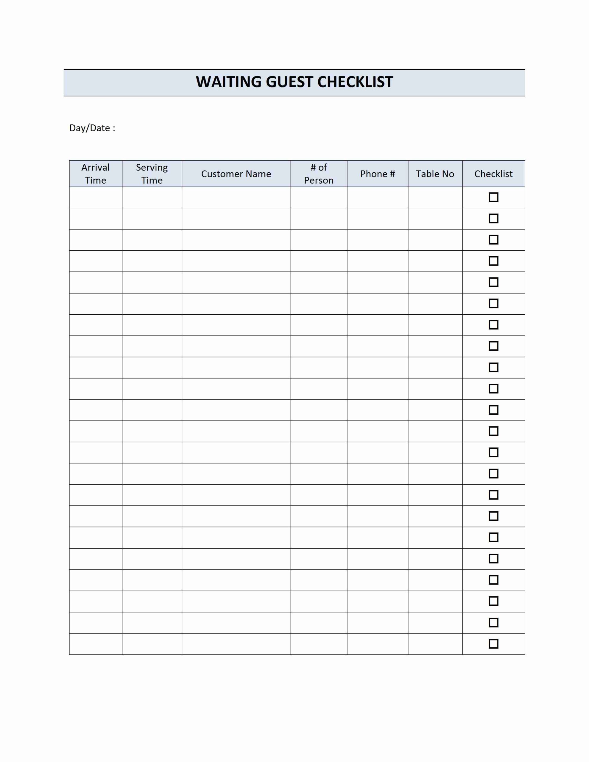 Printable Appointment Waiting List Template