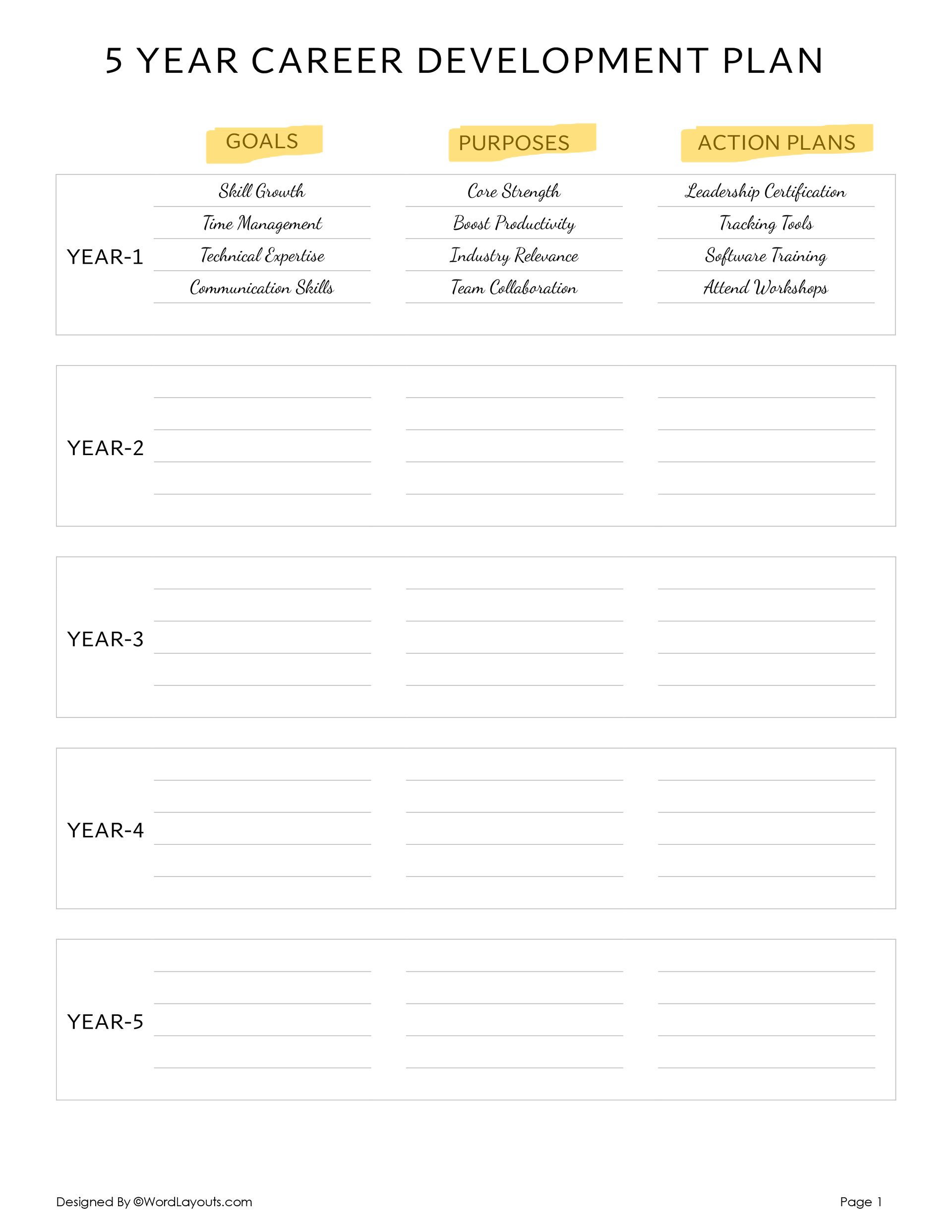 Printable 5 Year Goals Planner -Pinterest