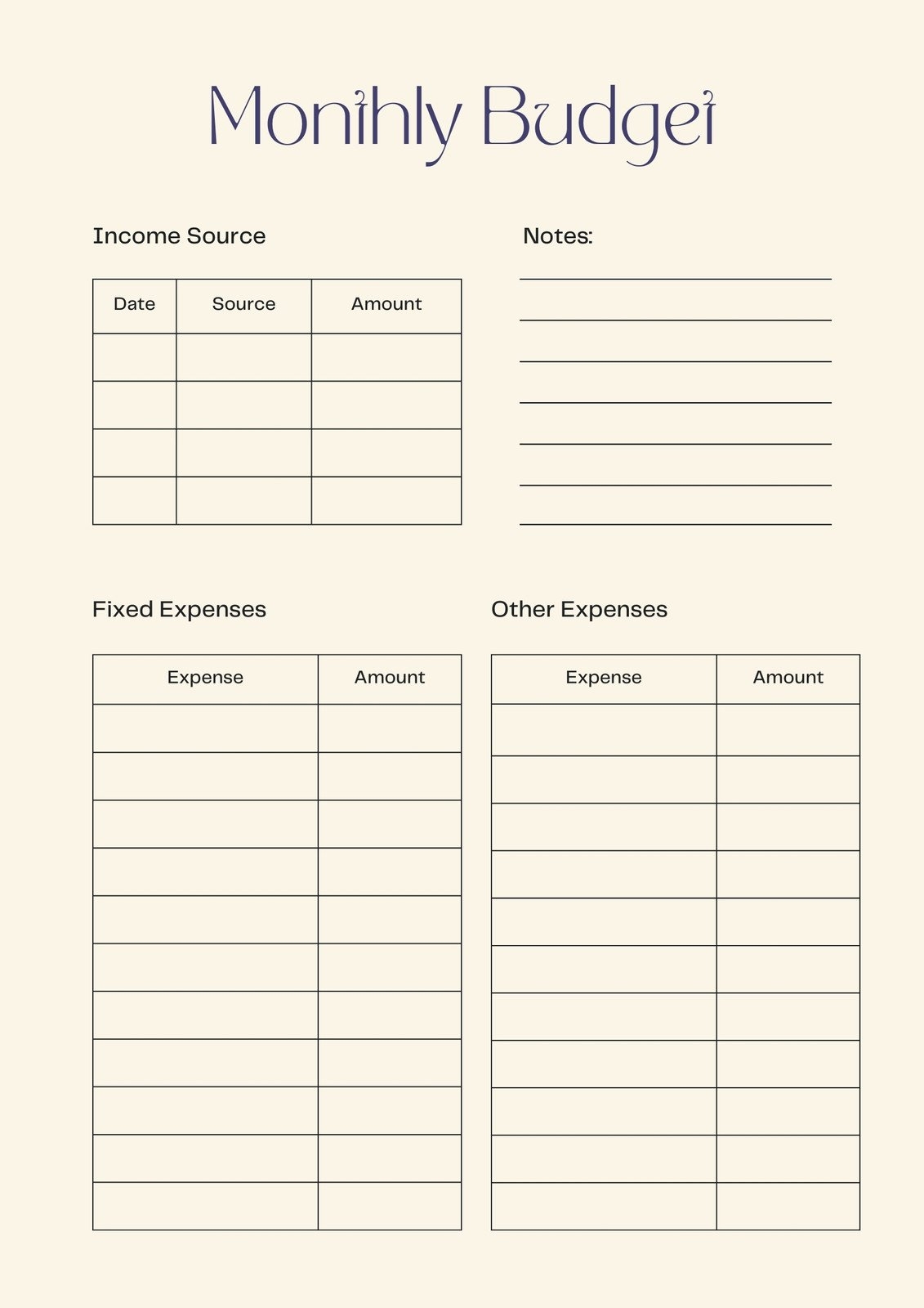 Free Budget Printable Charts