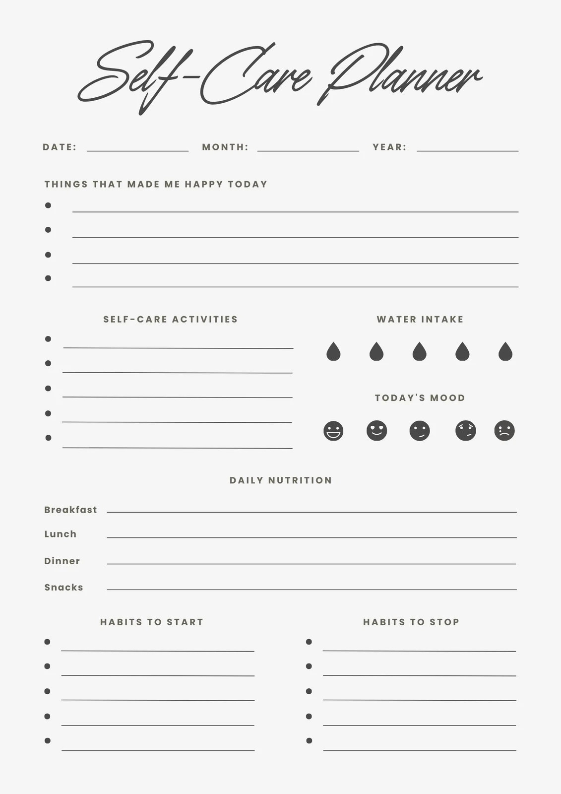 Free Wellness Self Care Planner Printables