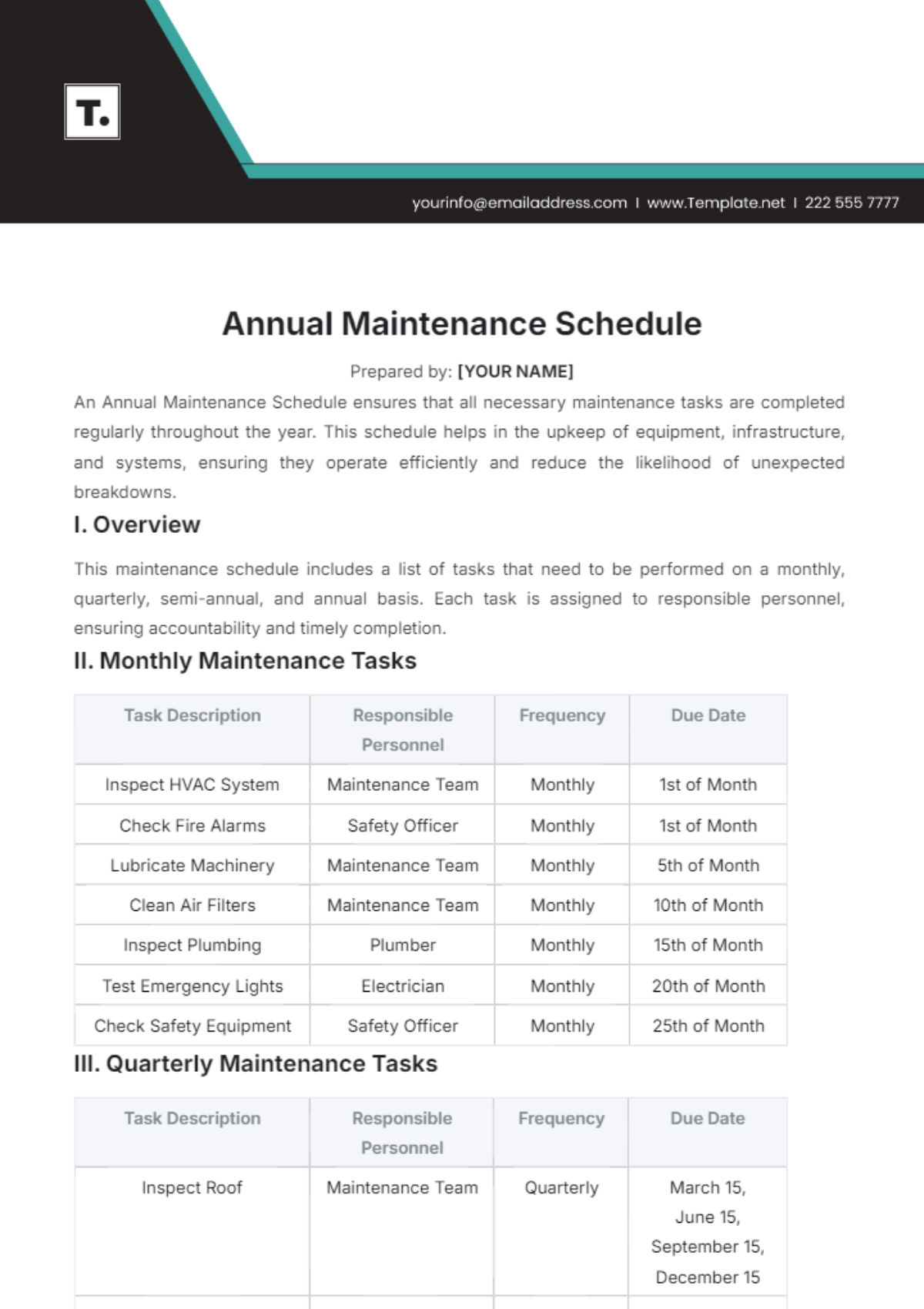 Free Printable Blank Yearly Maintenance Schedule