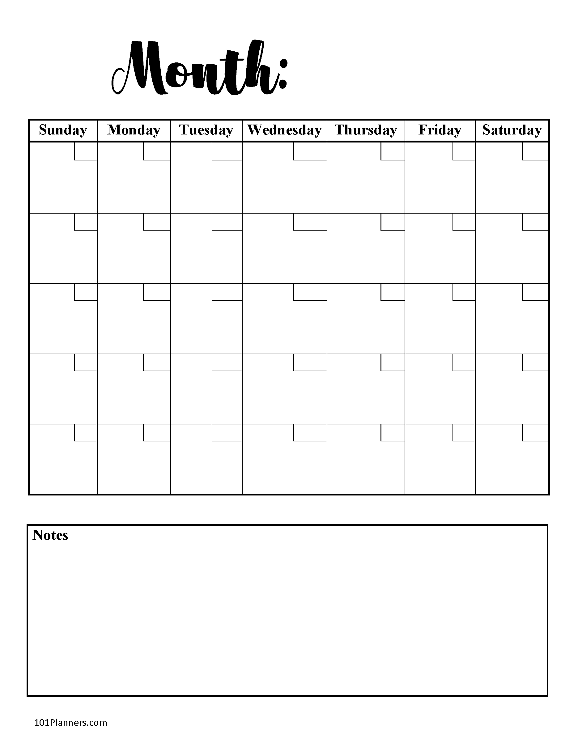 Blank Calendar Sheets Printable